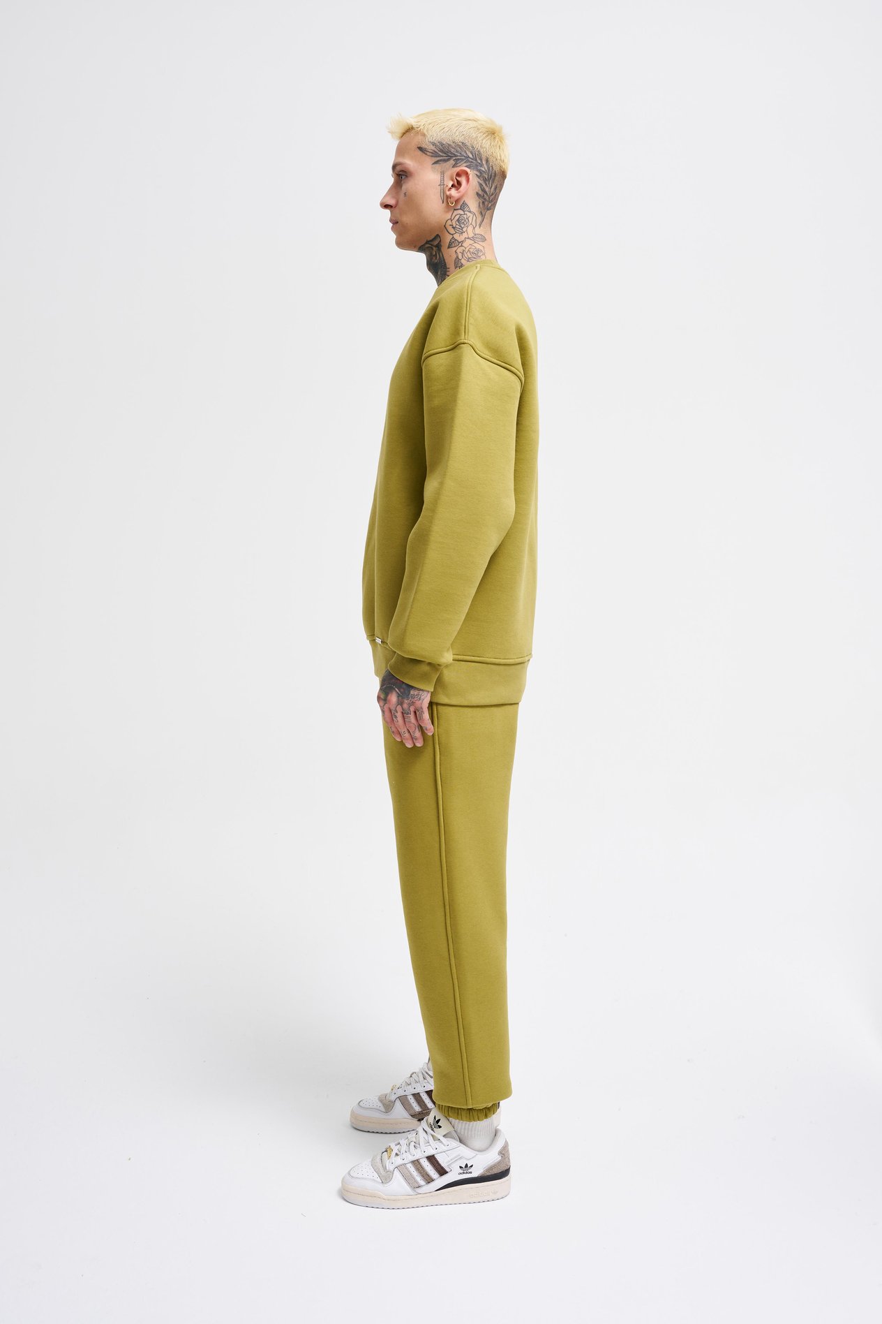 Erkek Basic Bisiklet Yaka Oversize Yeşil Sweatshirt