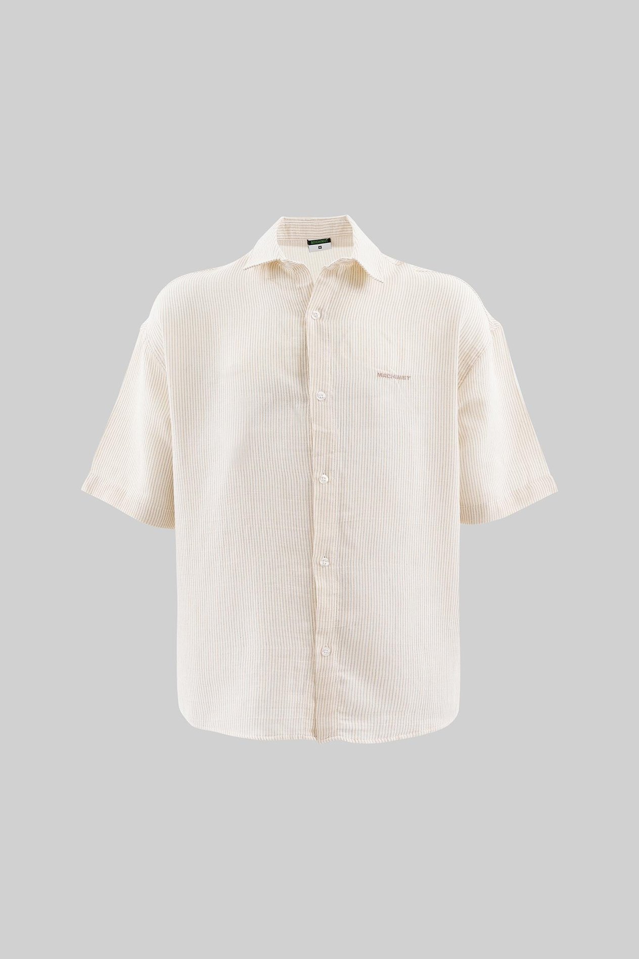 Erkek Basic Contrast Striped Cotton Beige Gömlek