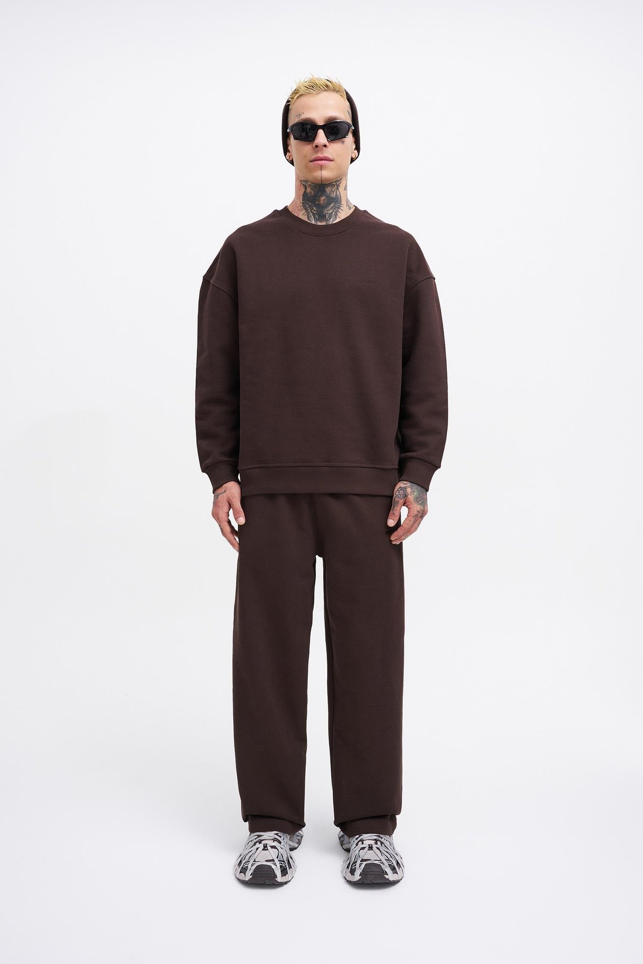 Erkek Basic Diagonal Baggy Eşofman Altı DARK COFFEE