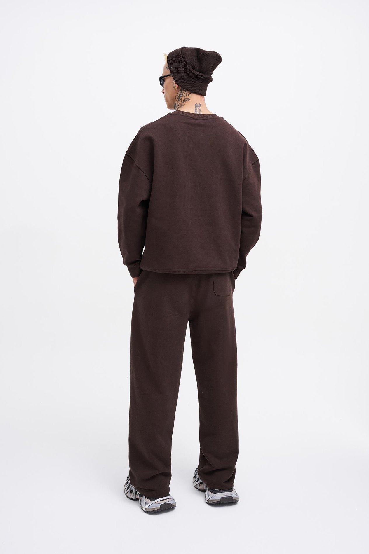 Erkek Basic Diagonal Baggy Eşofman Altı DARK COFFEE
