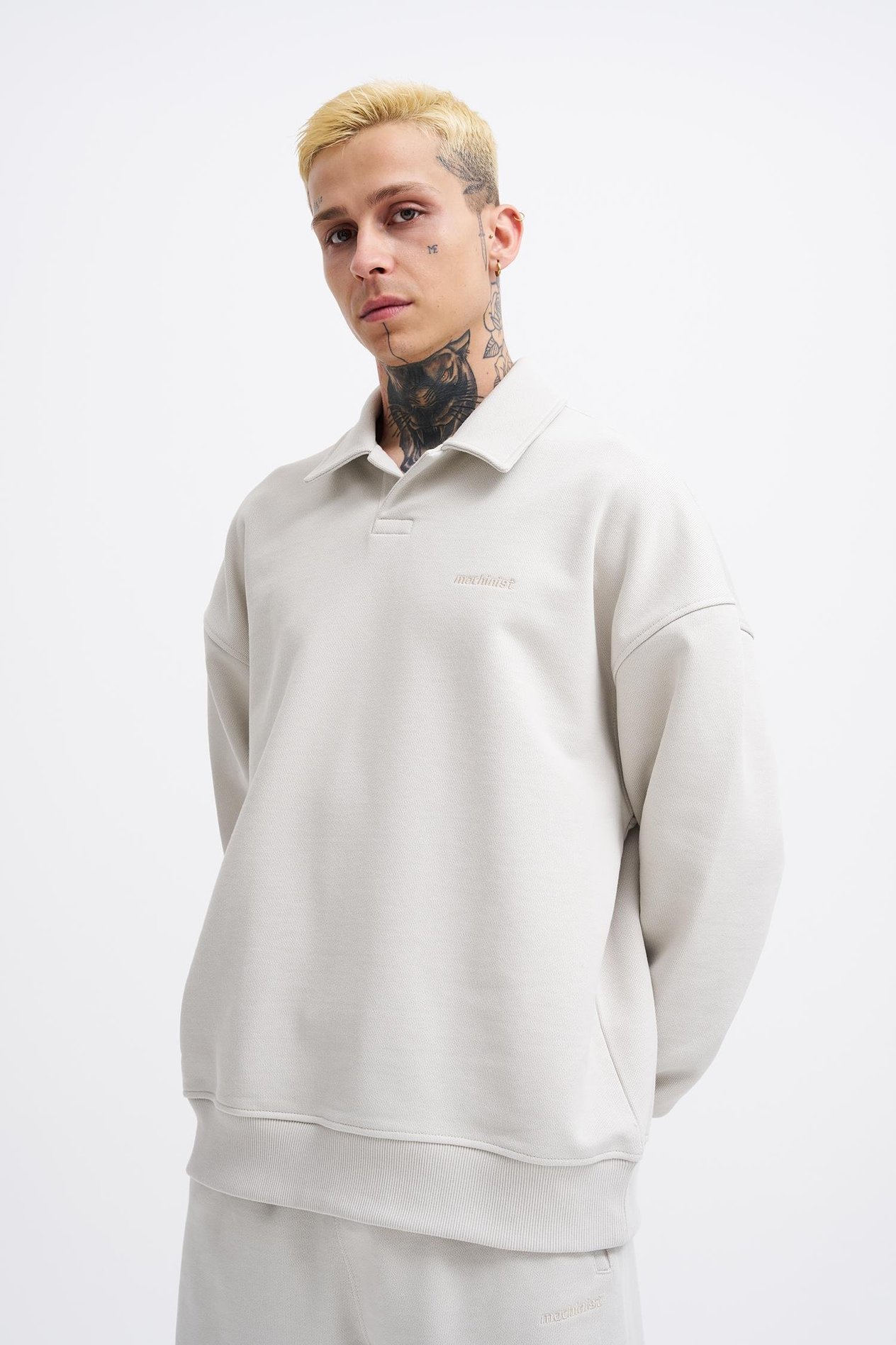 Erkek Basic Diagonal Polo Sweatshirt SPACE GREY