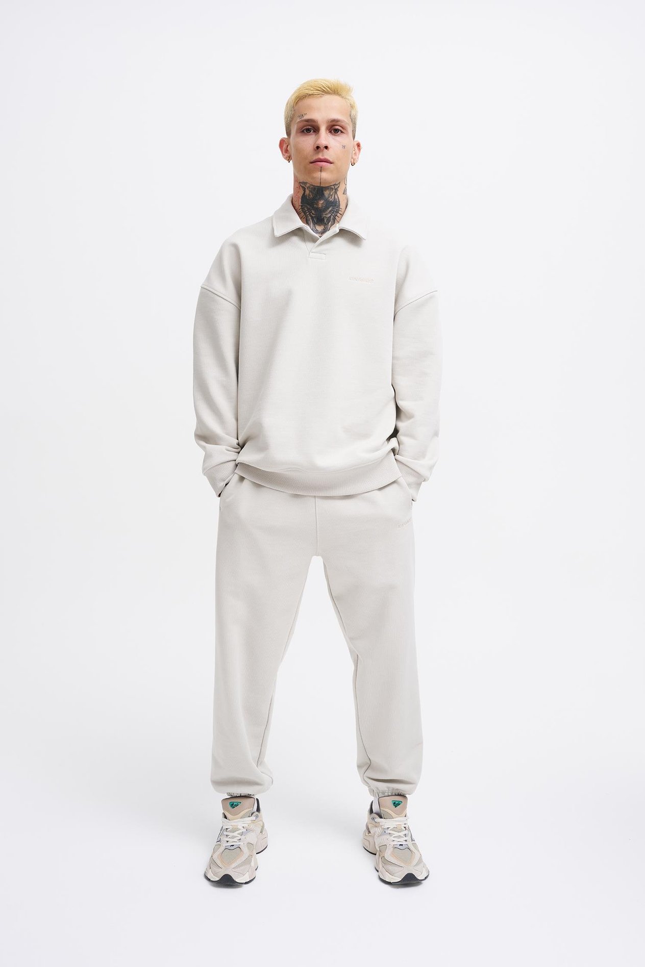 Erkek Basic Diagonal Polo Sweatshirt SPACE GREY