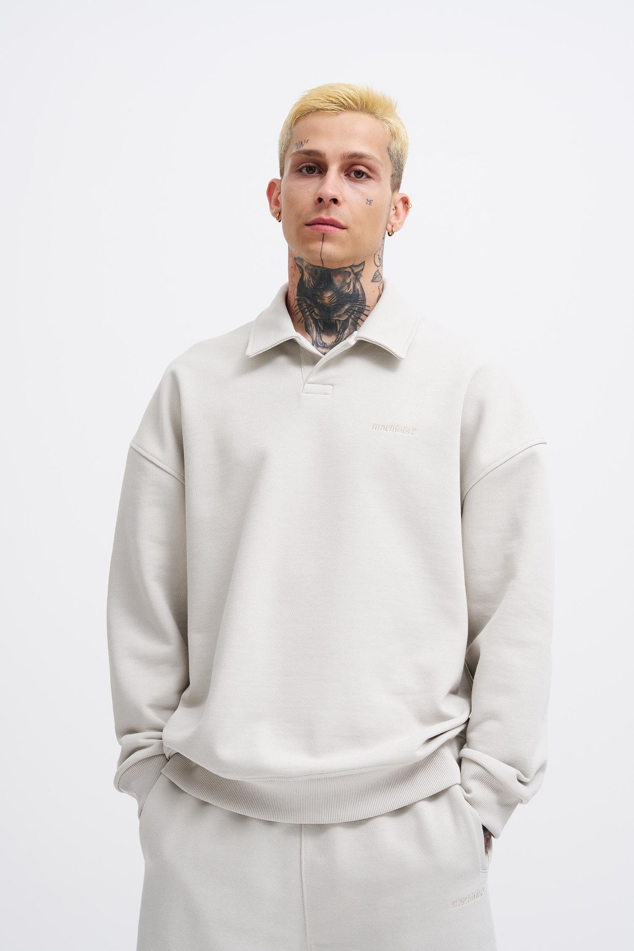 Erkek Basic Diagonal Polo Sweatshirt SPACE GREY