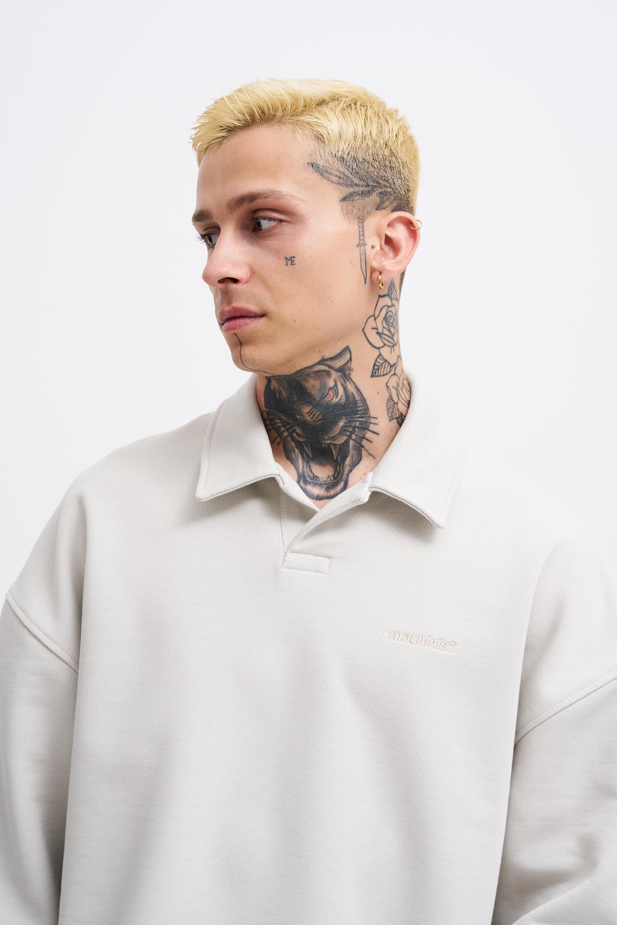 Erkek Basic Diagonal Polo Sweatshirt SPACE GREY