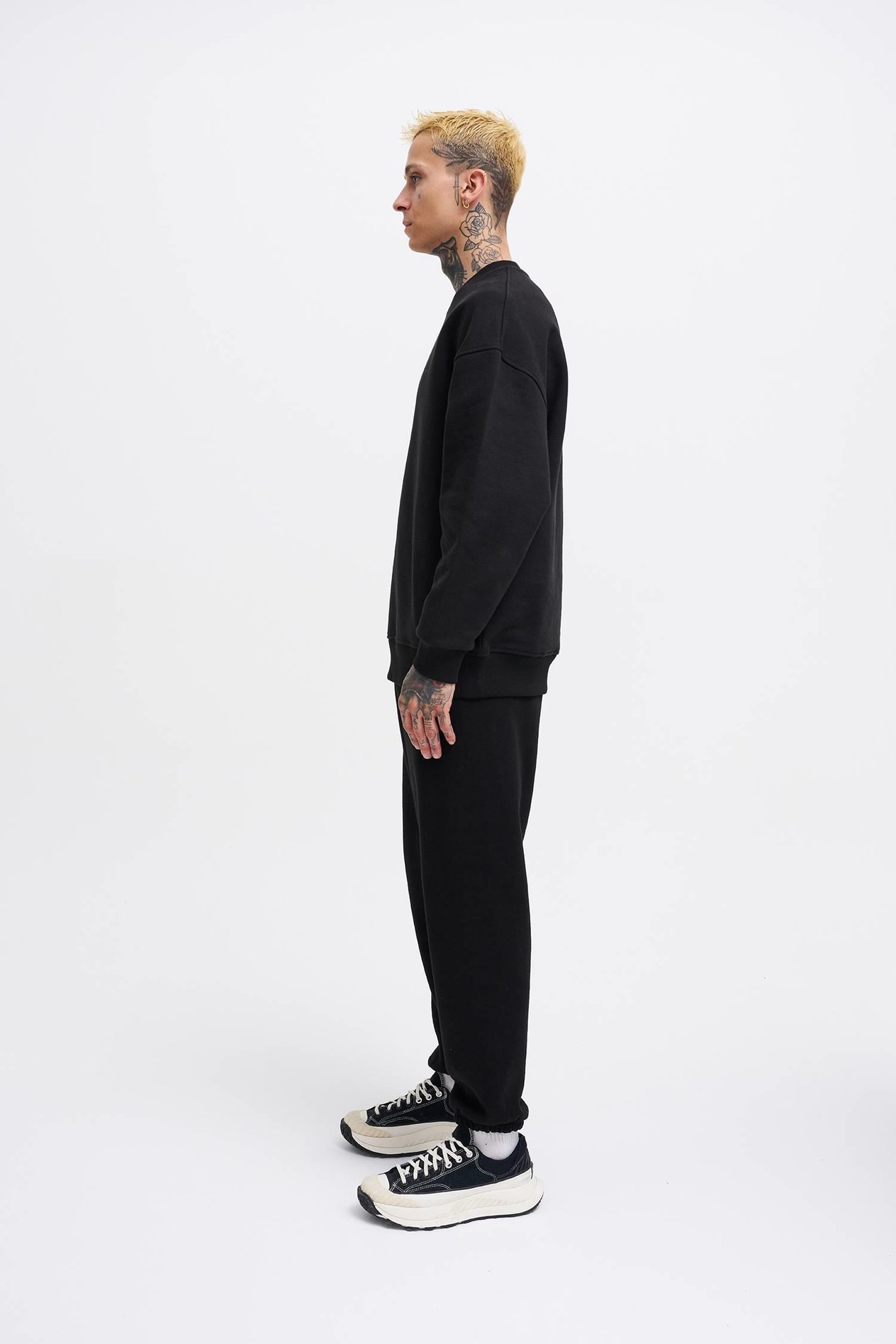 Erkek Basic Diagonal Swearshirt BLACK