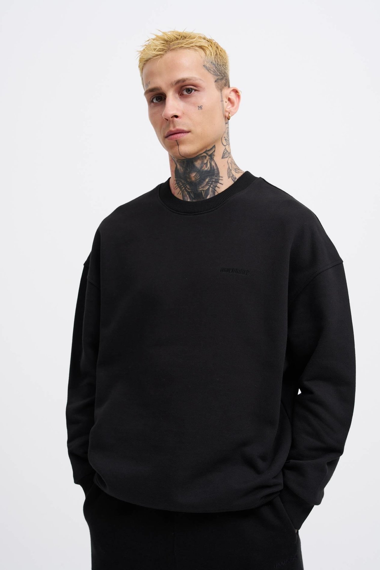 Erkek Basic Diagonal Swearshirt BLACK