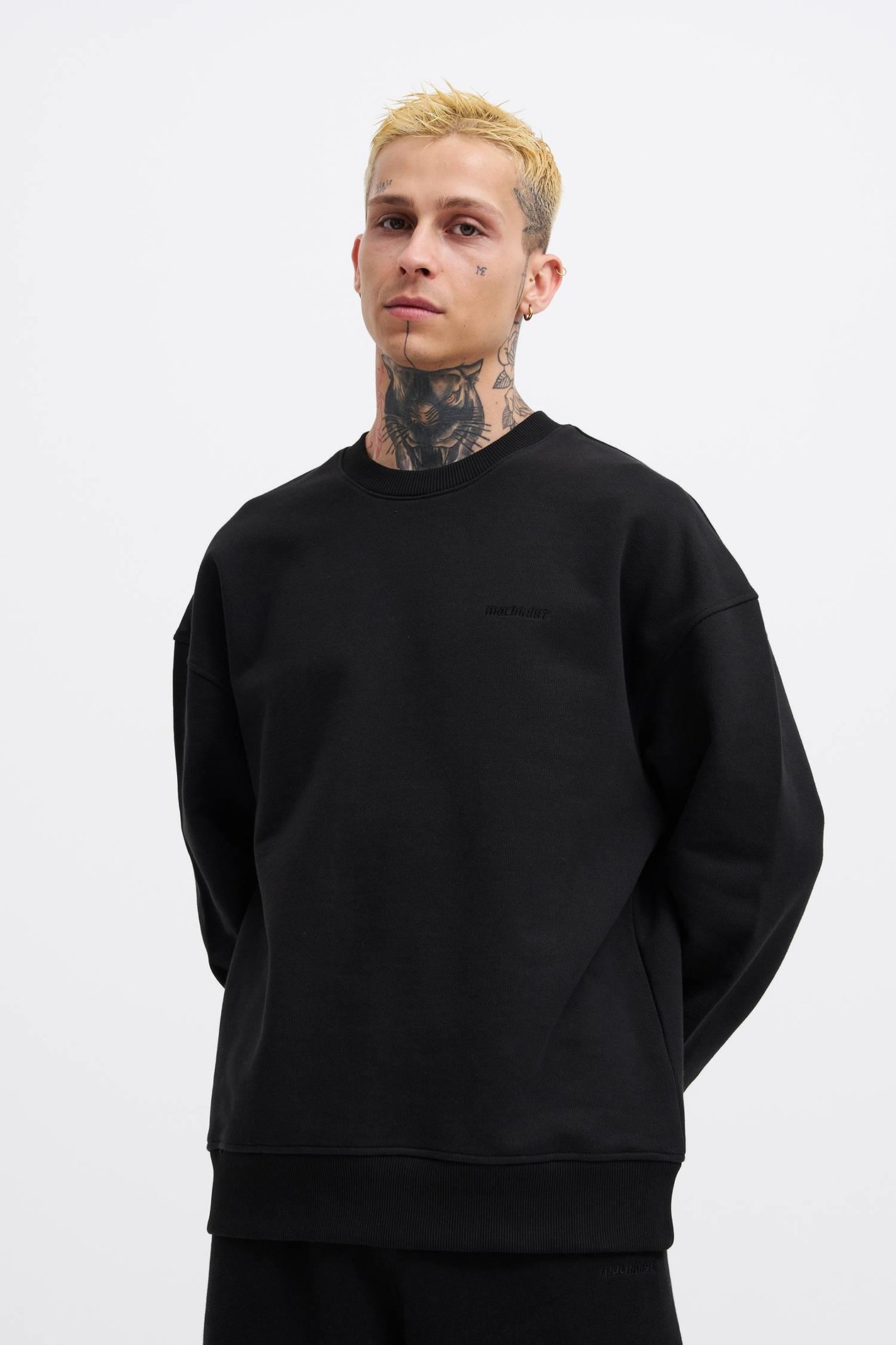 Erkek Basic Diagonal Swearshirt BLACK