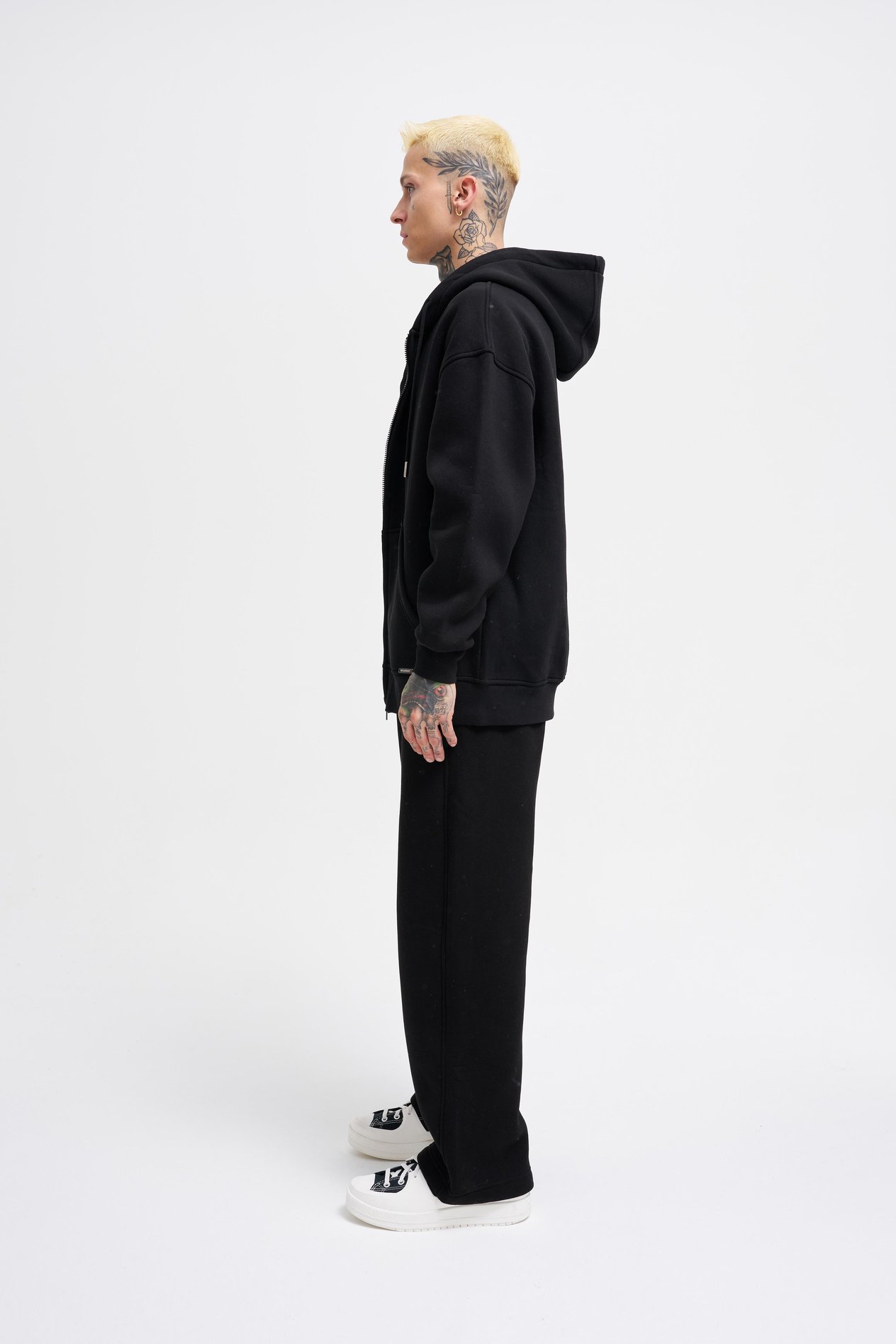 Erkek Basic Fermuarlı Cepli Kapüşonlu Oversize Siyah Sweatshirt