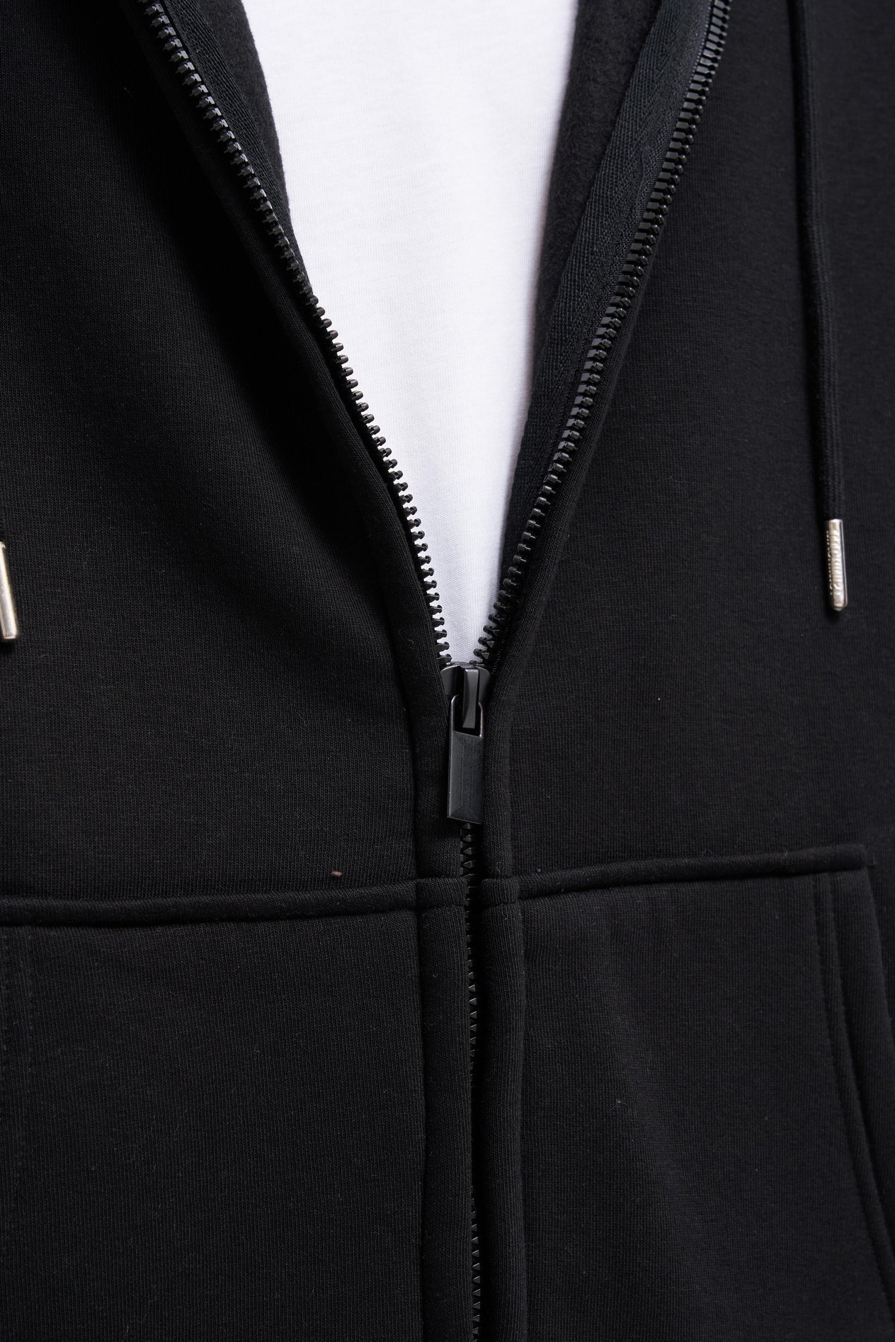 Erkek Basic Fermuarlı Cepli Kapüşonlu Oversize Siyah Sweatshirt