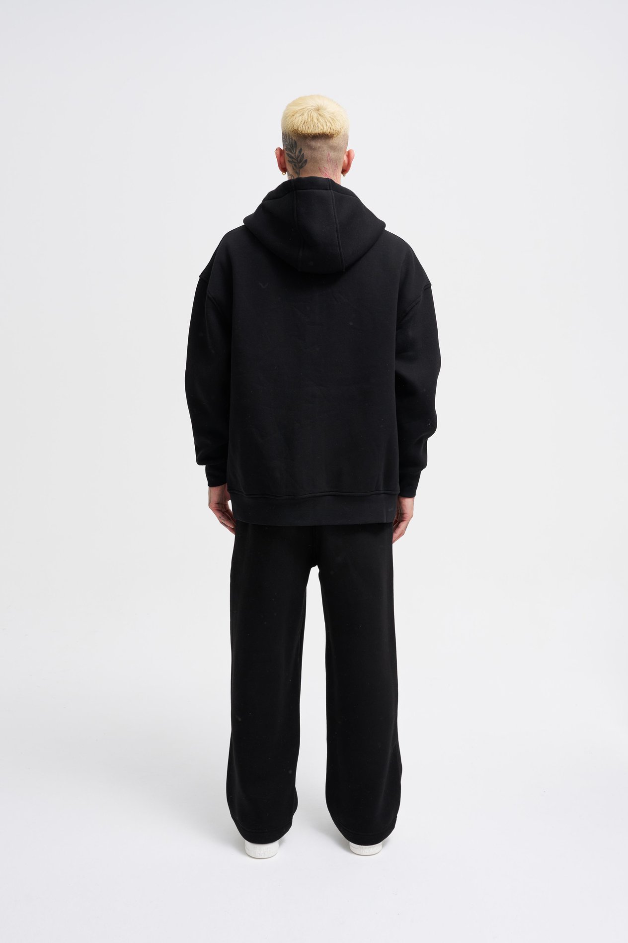 Erkek Basic Fermuarlı Cepli Kapüşonlu Oversize Siyah Sweatshirt