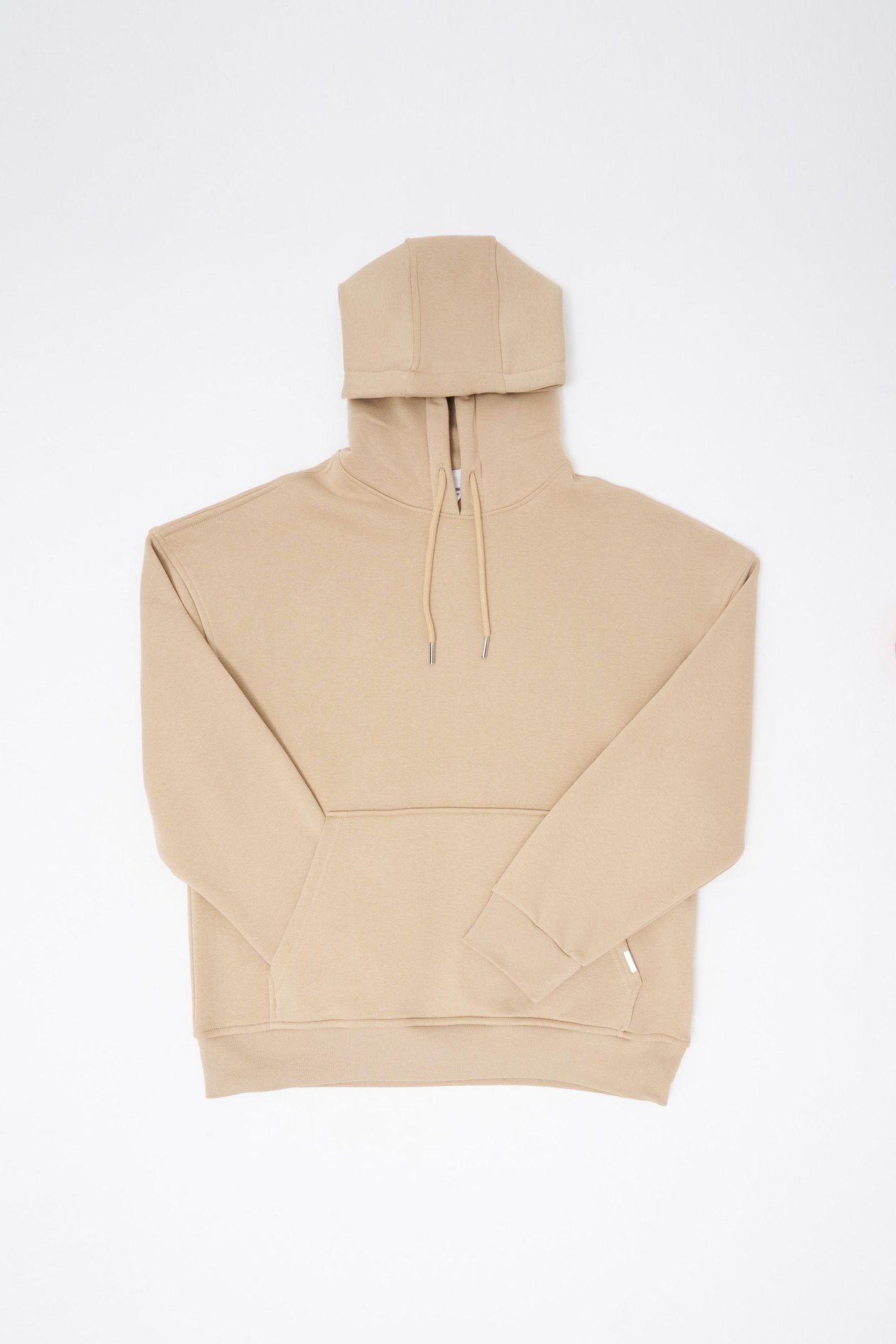 Erkek Basic Kapüşonlu Oversize Bej Sweatshirt