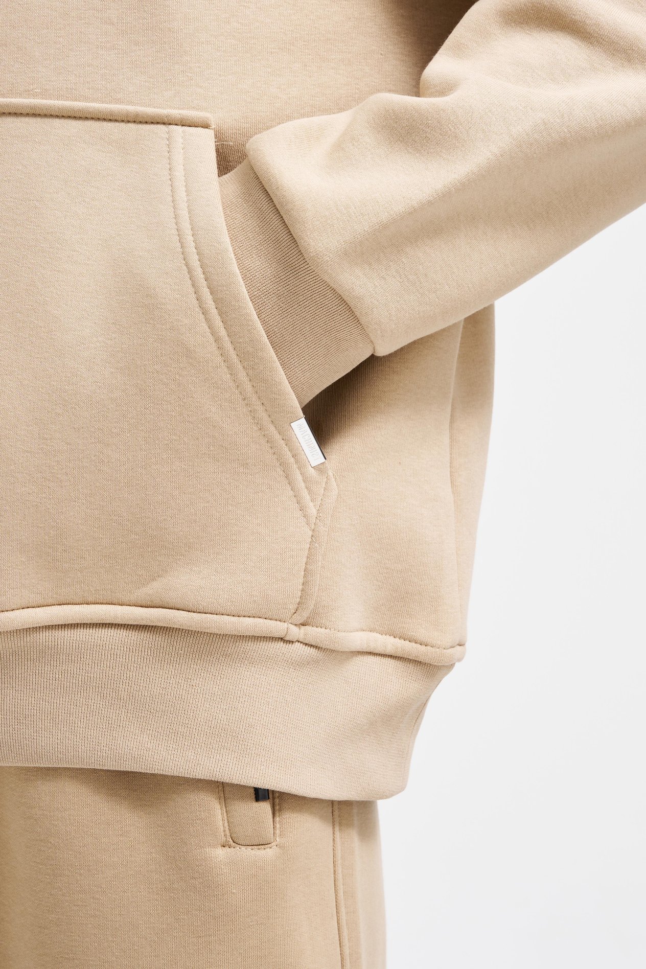 Erkek Basic Kapüşonlu Oversize Bej Sweatshirt