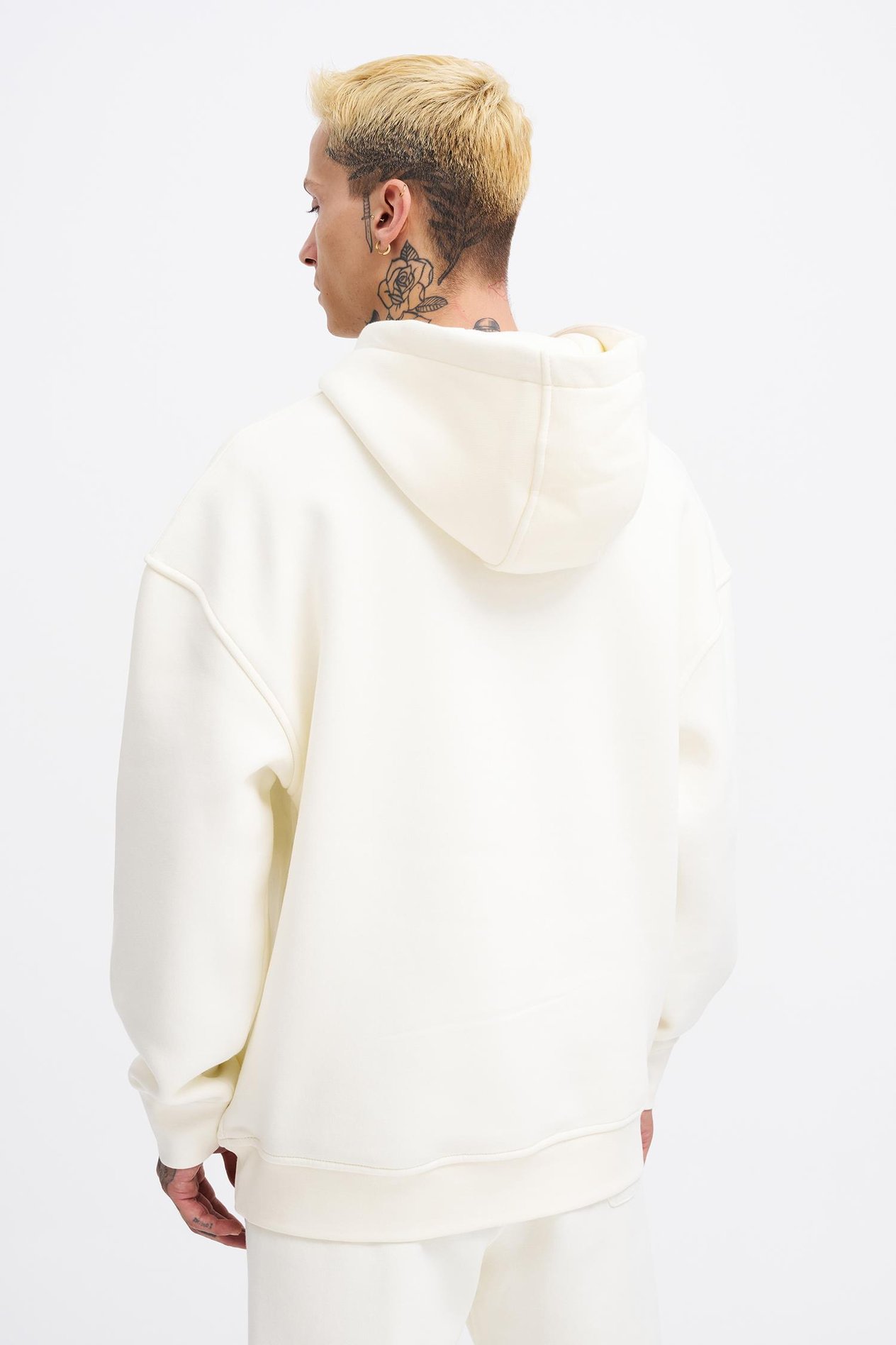 Erkek Basic Kapüşonlu Oversize Ekru Sweatshirt
