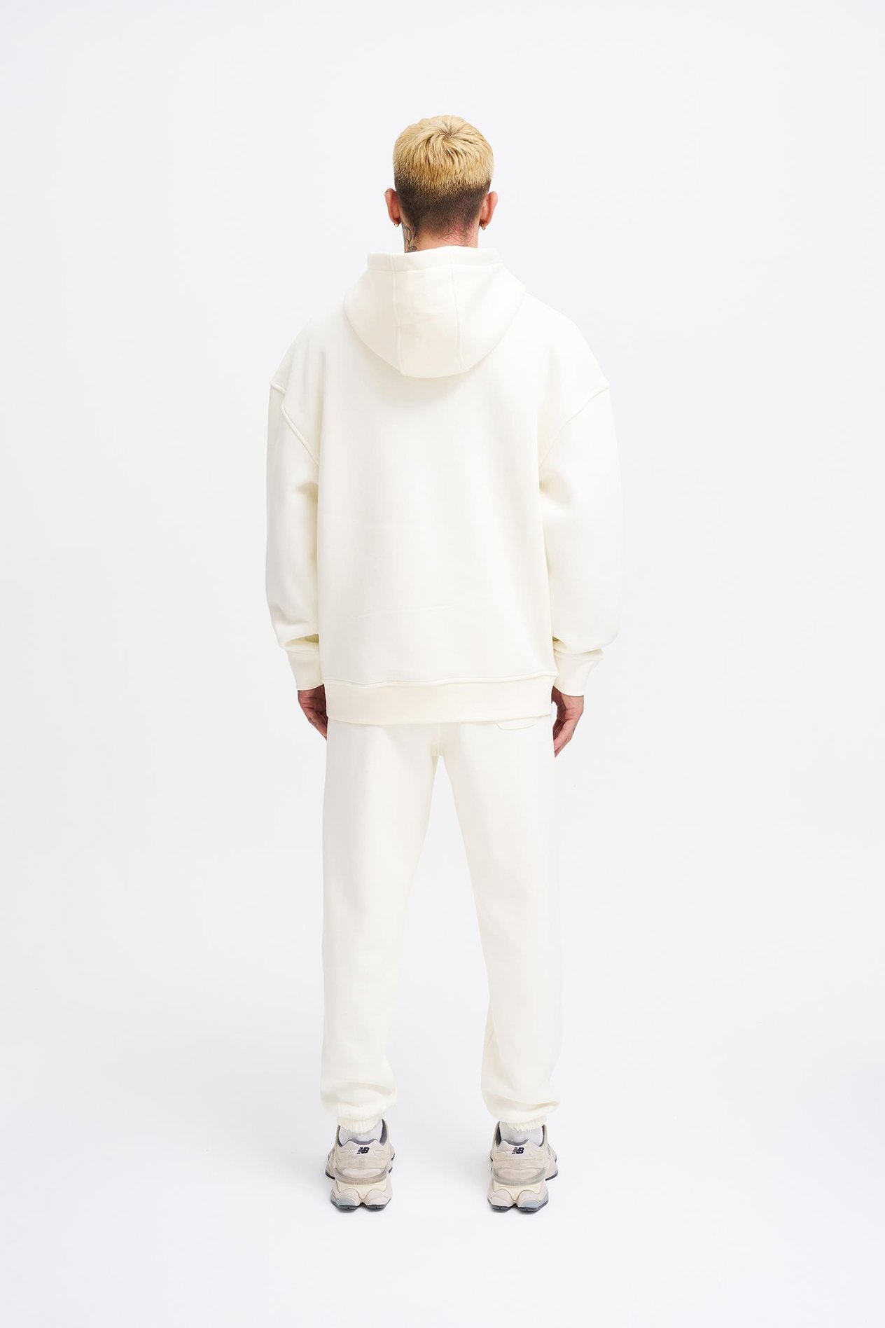 Erkek Basic Kapüşonlu Oversize Ekru Sweatshirt