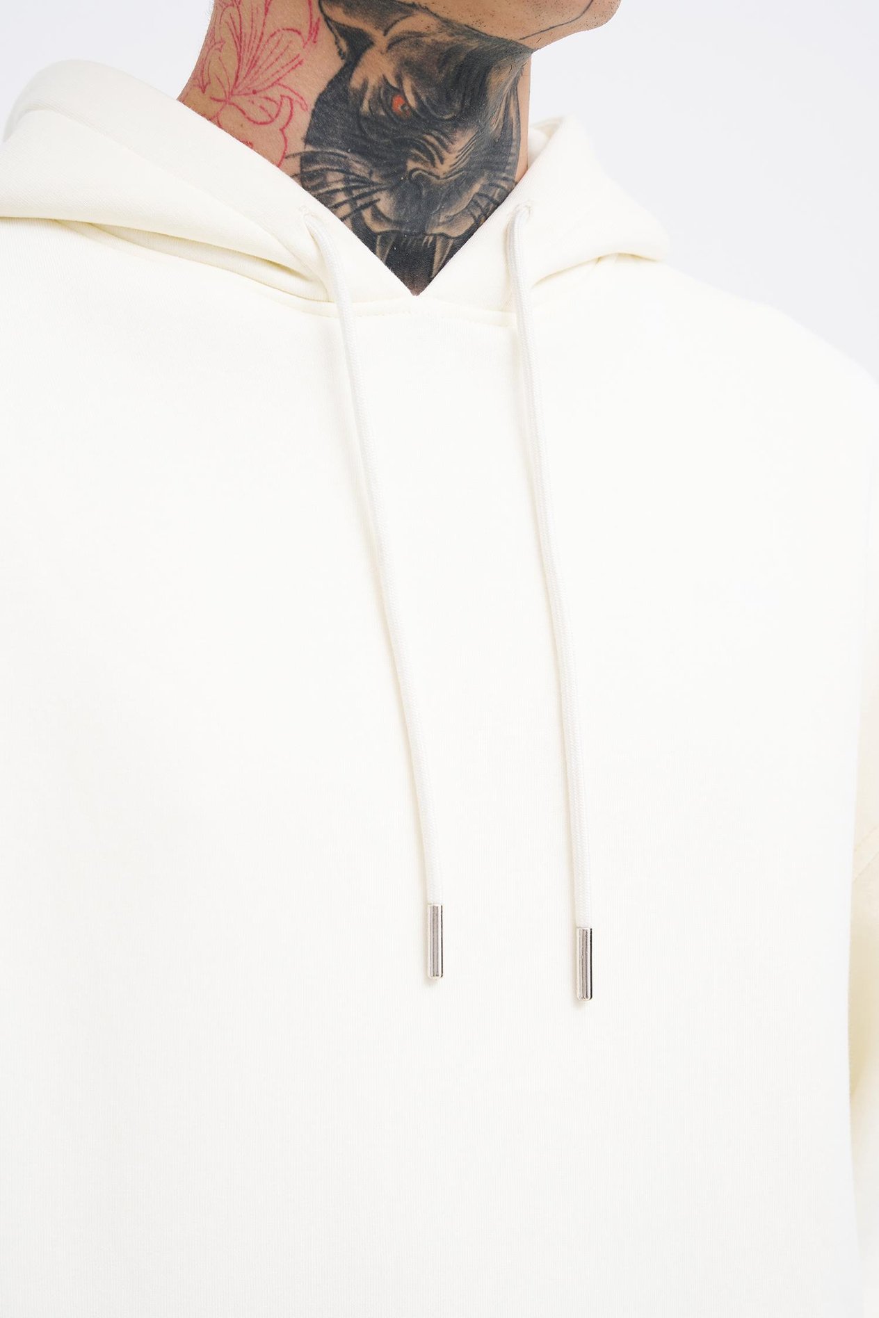 Erkek Basic Kapüşonlu Oversize Ekru Sweatshirt