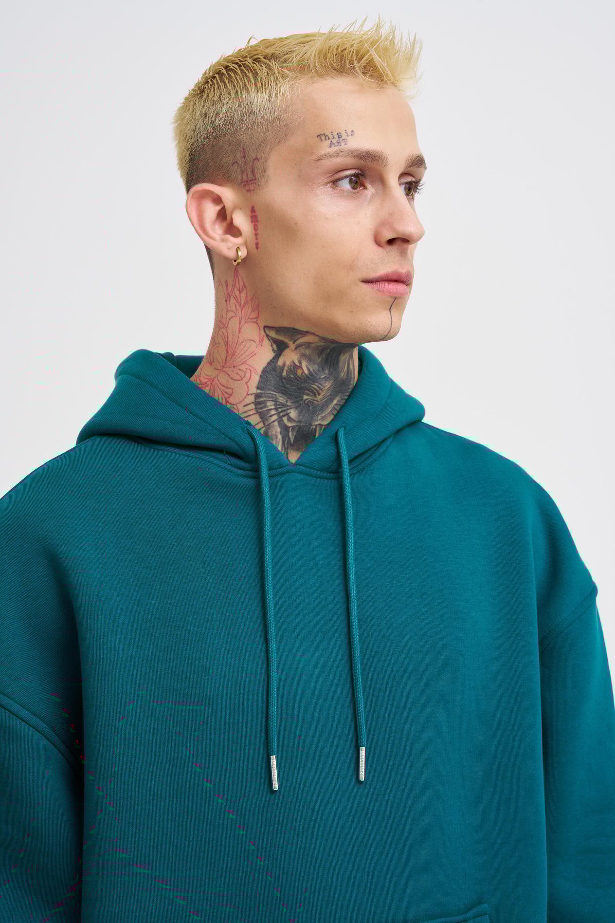 Erkek Basic Kapüşonlu Oversize Petrol Yeşili Sweatshirt