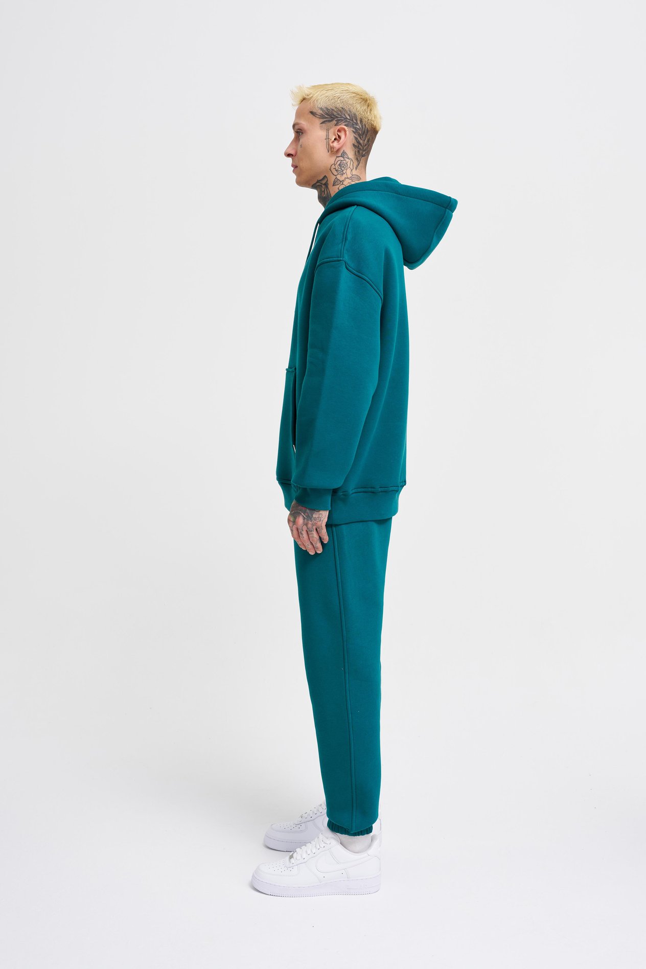 Erkek Basic Kapüşonlu Oversize Petrol Yeşili Sweatshirt