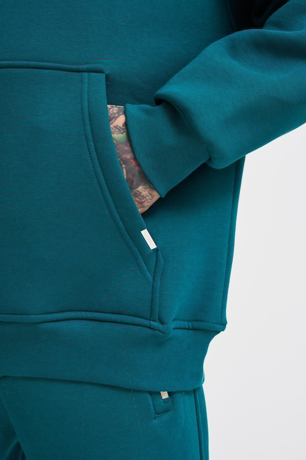 Erkek Basic Kapüşonlu Oversize Petrol Yeşili Sweatshirt