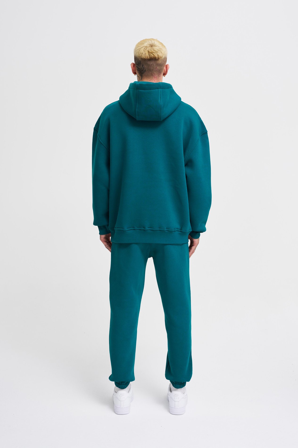 Erkek Basic Kapüşonlu Oversize Petrol Yeşili Sweatshirt
