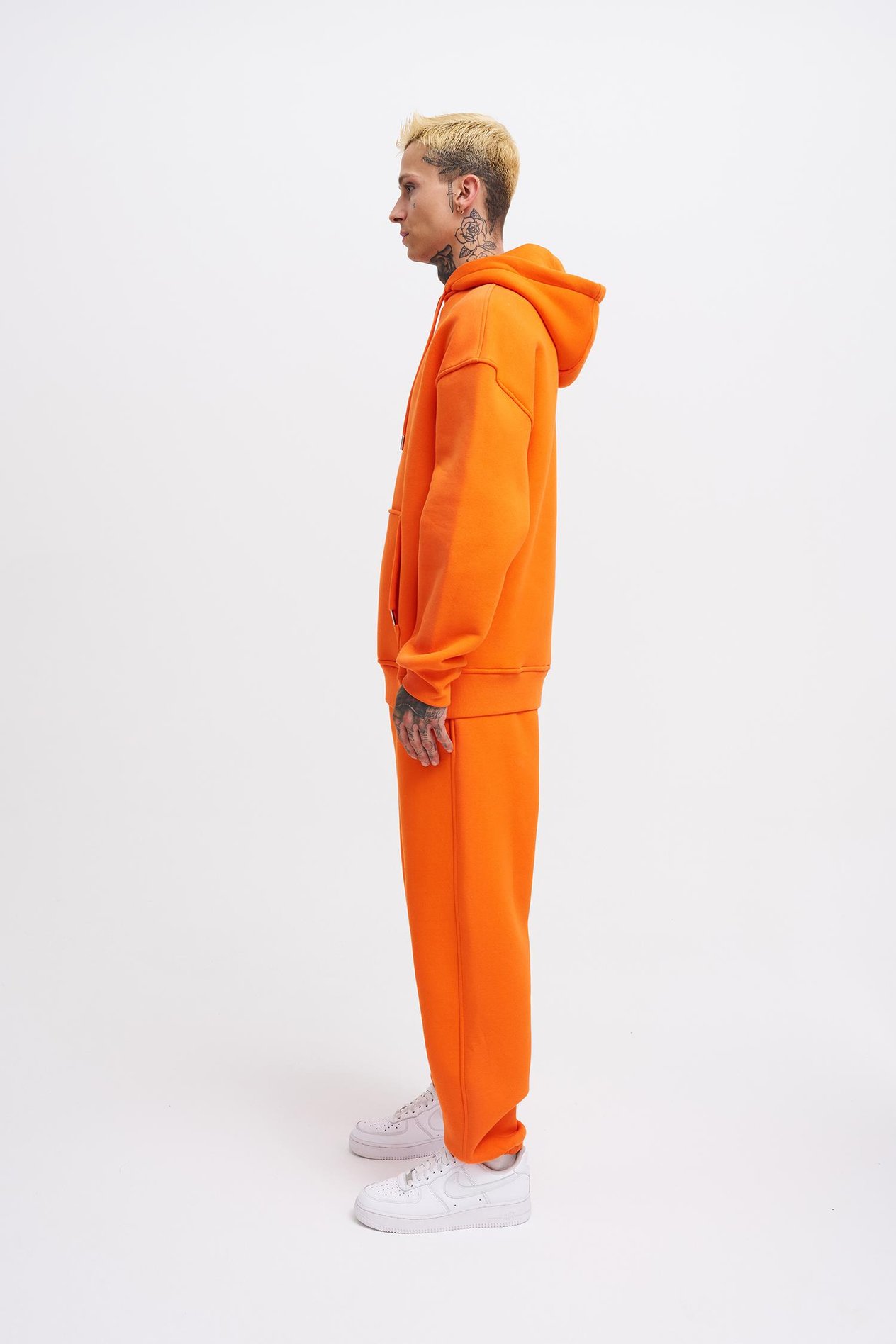 Erkek Basic Kapüşonlu Oversize Turuncu Sweatshirt