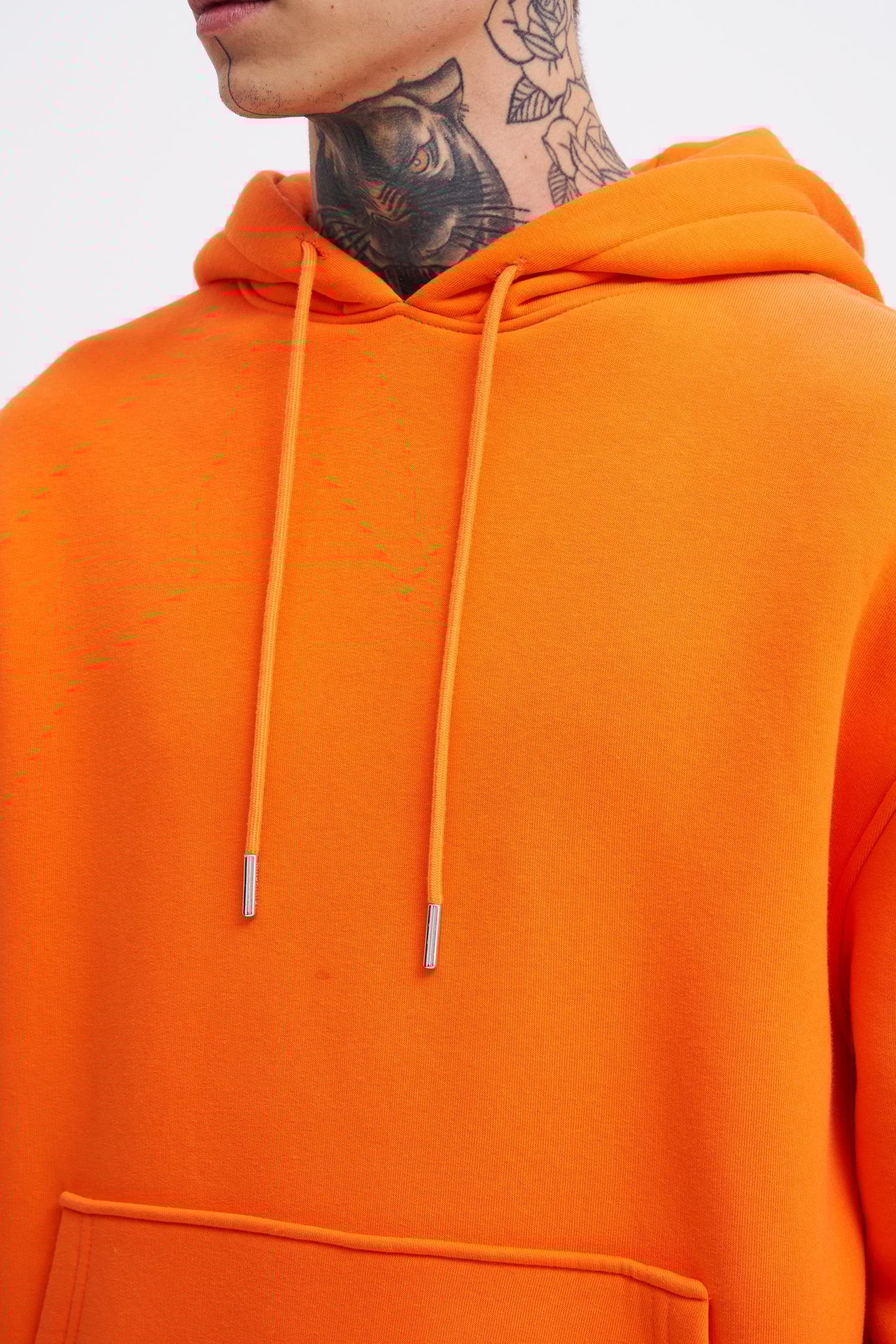 Erkek Basic Kapüşonlu Oversize Turuncu Sweatshirt