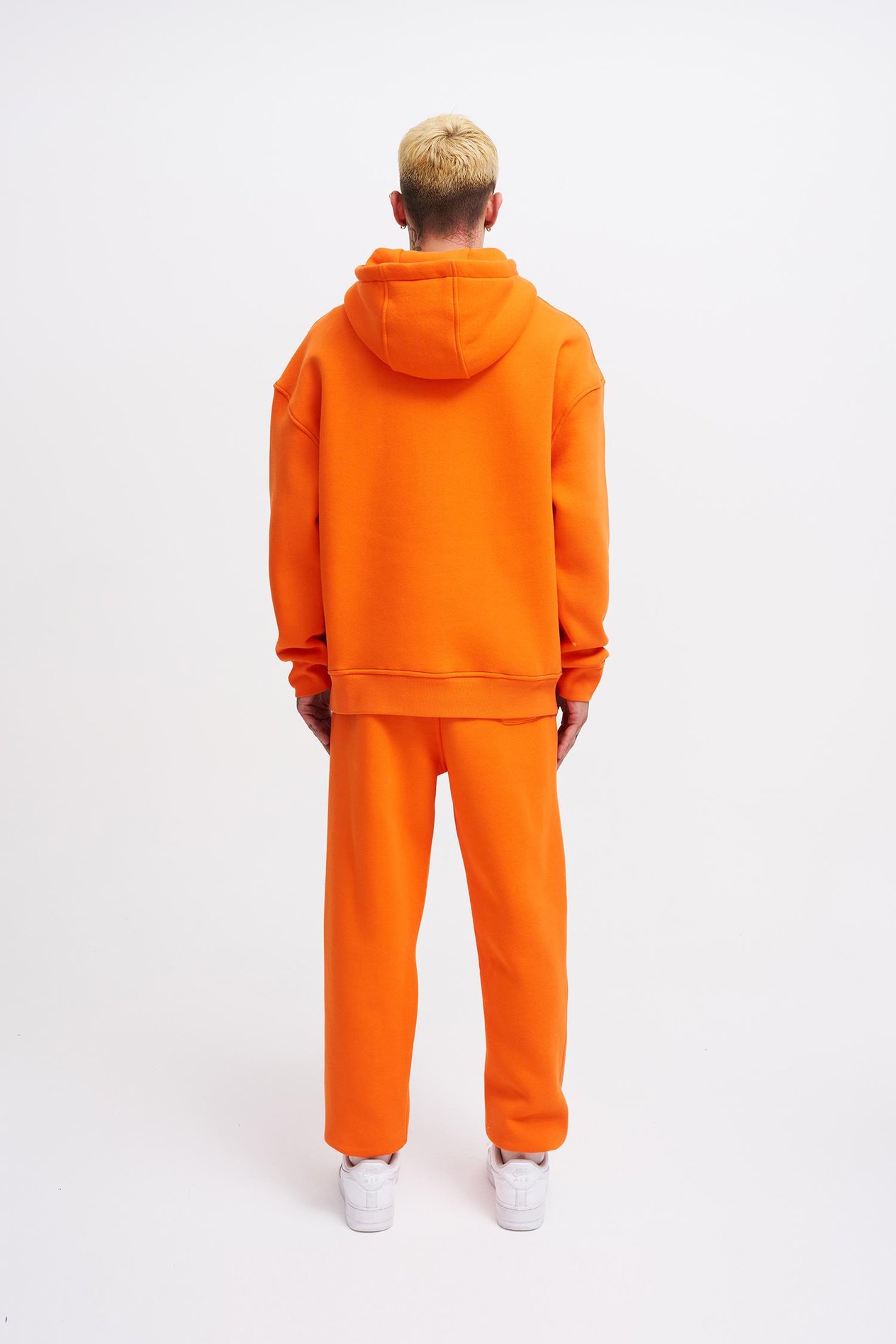 Erkek Basic Kapüşonlu Oversize Turuncu Sweatshirt