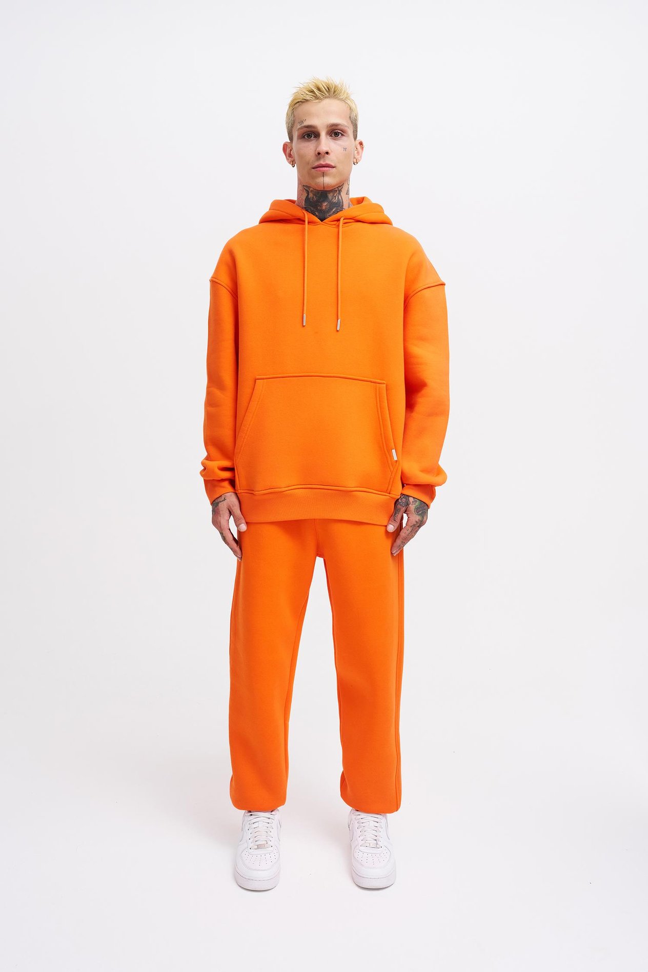Erkek Basic Kapüşonlu Oversize Turuncu Sweatshirt