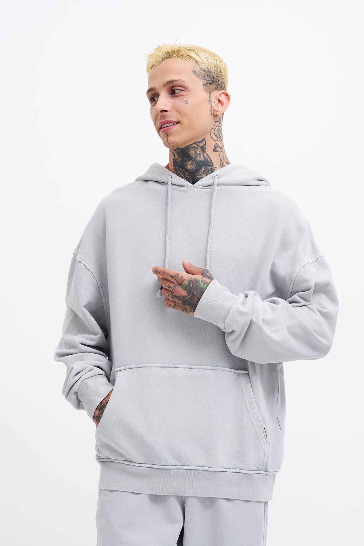 Erkek Basic Kapüşonlu Oversize Yıkamalı Ghost Sweatshirt