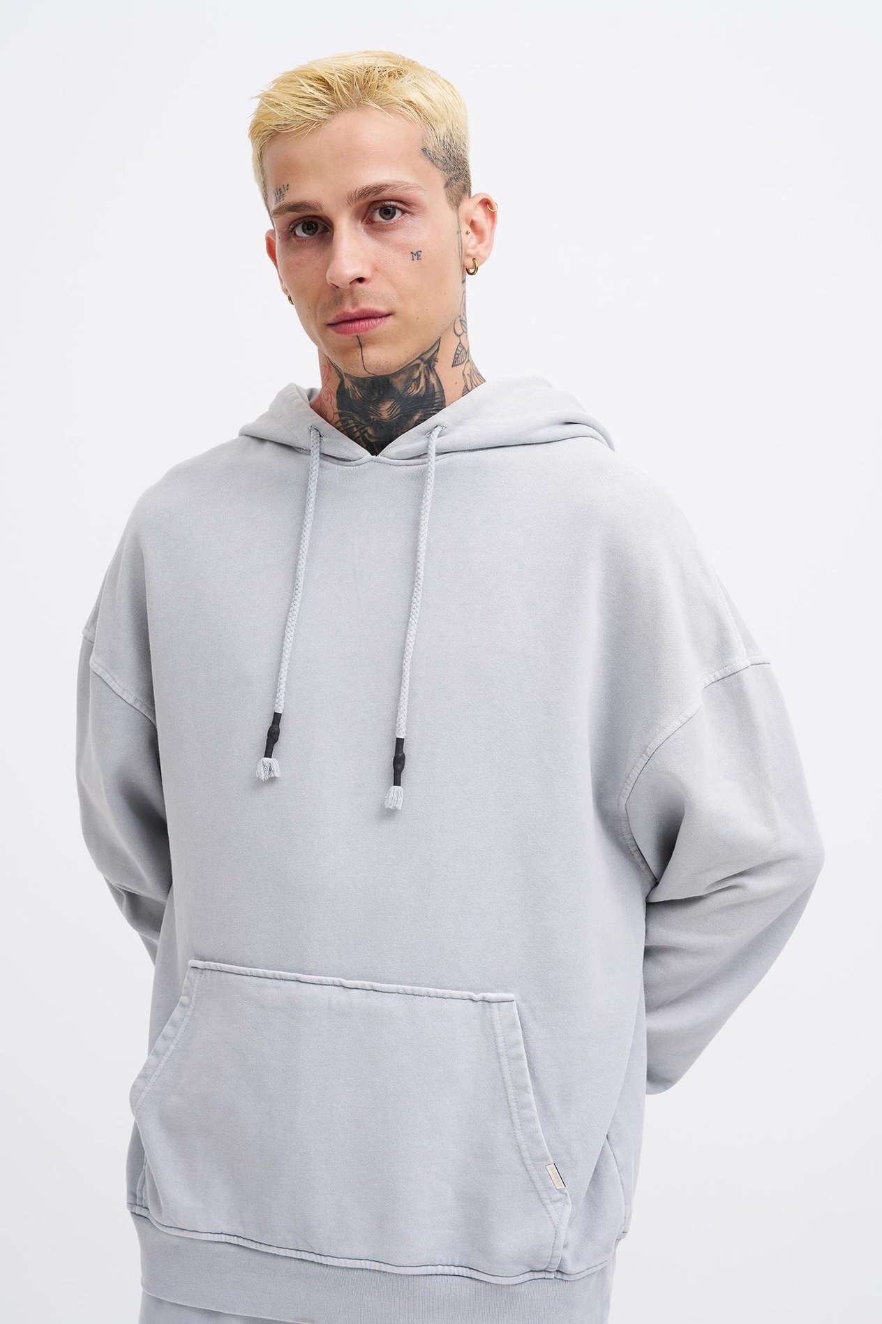 Erkek Basic Kapüşonlu Oversize Yıkamalı Ghost Sweatshirt