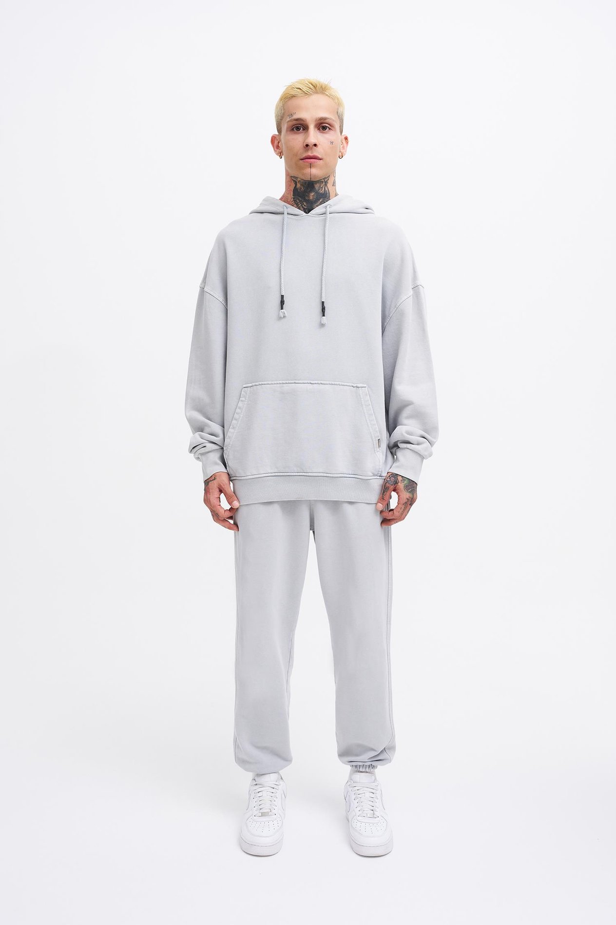 Erkek Basic Kapüşonlu Oversize Yıkamalı Ghost Sweatshirt