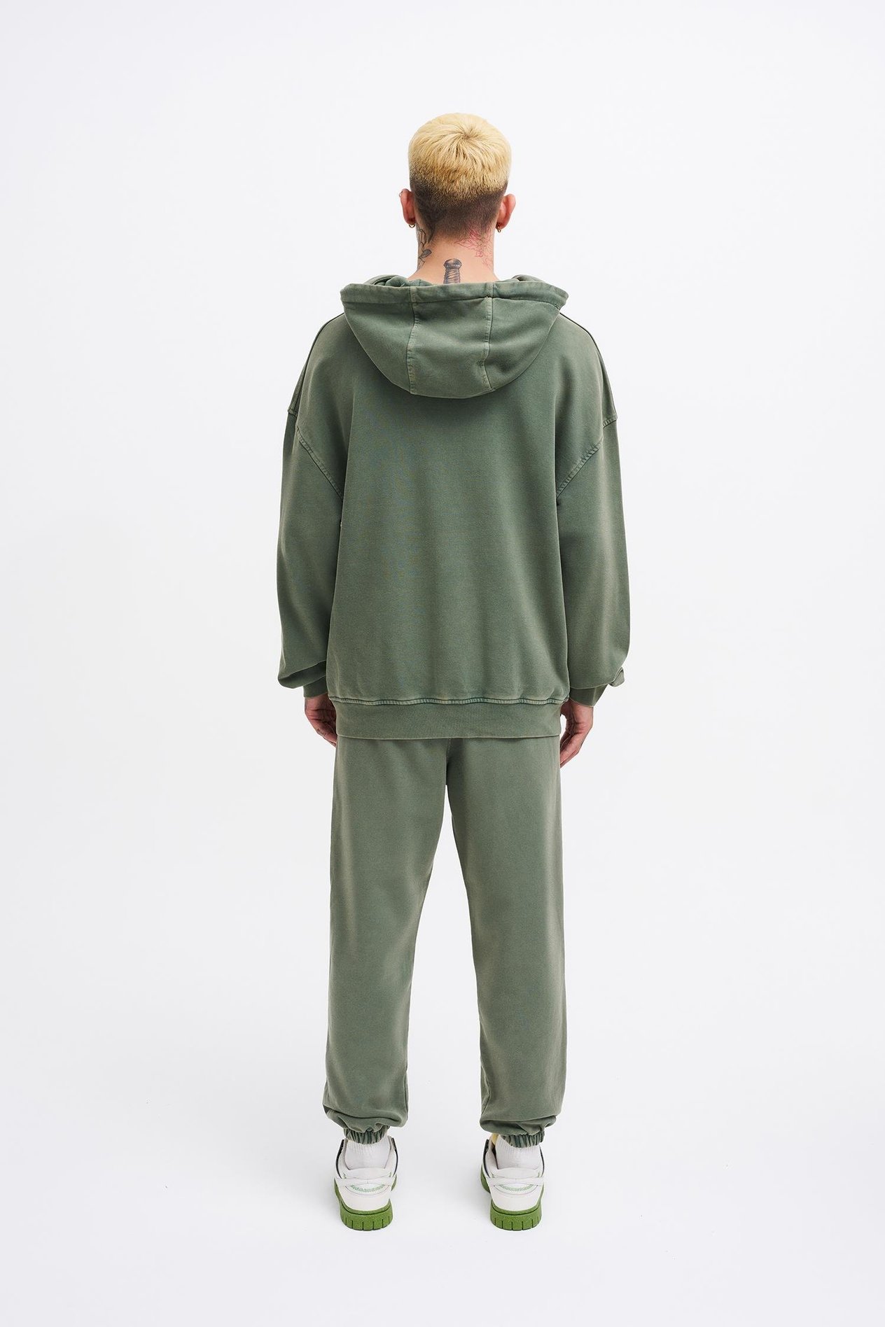 Erkek Basic Kapüşonlu Oversize Yıkamalı Haki Sweatshirt