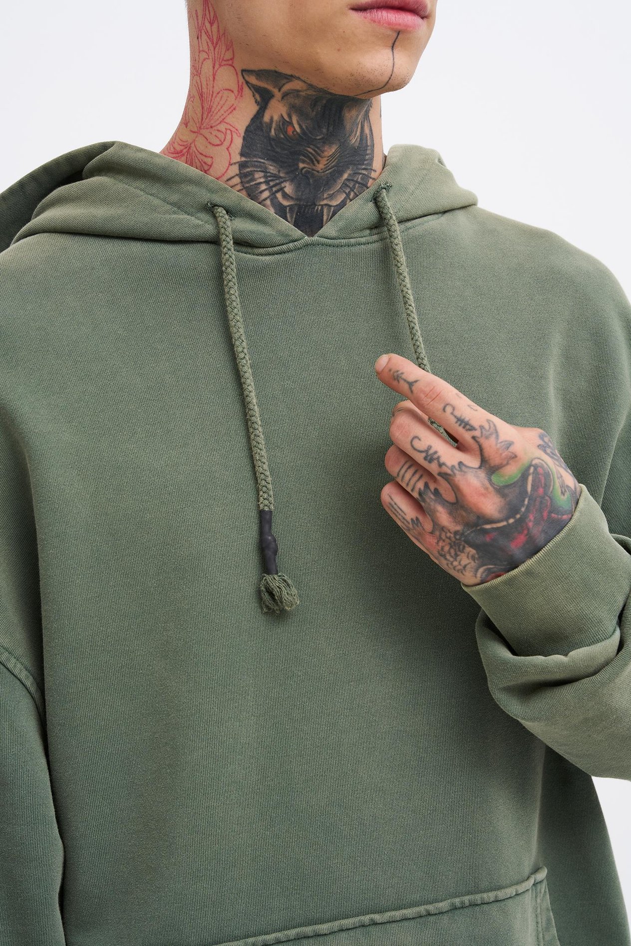 Erkek Basic Kapüşonlu Oversize Yıkamalı Haki Sweatshirt