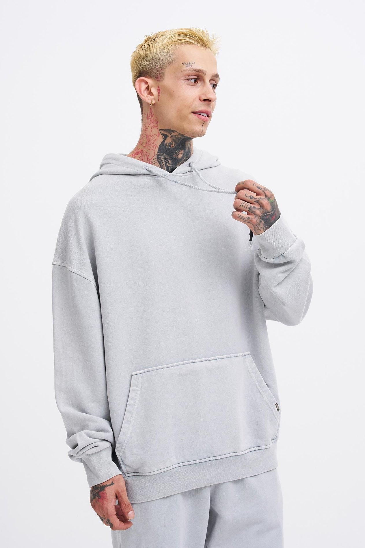 Erkek Basic Kapüşonlu Oversize Yıkamalı Ghost Sweatshirt