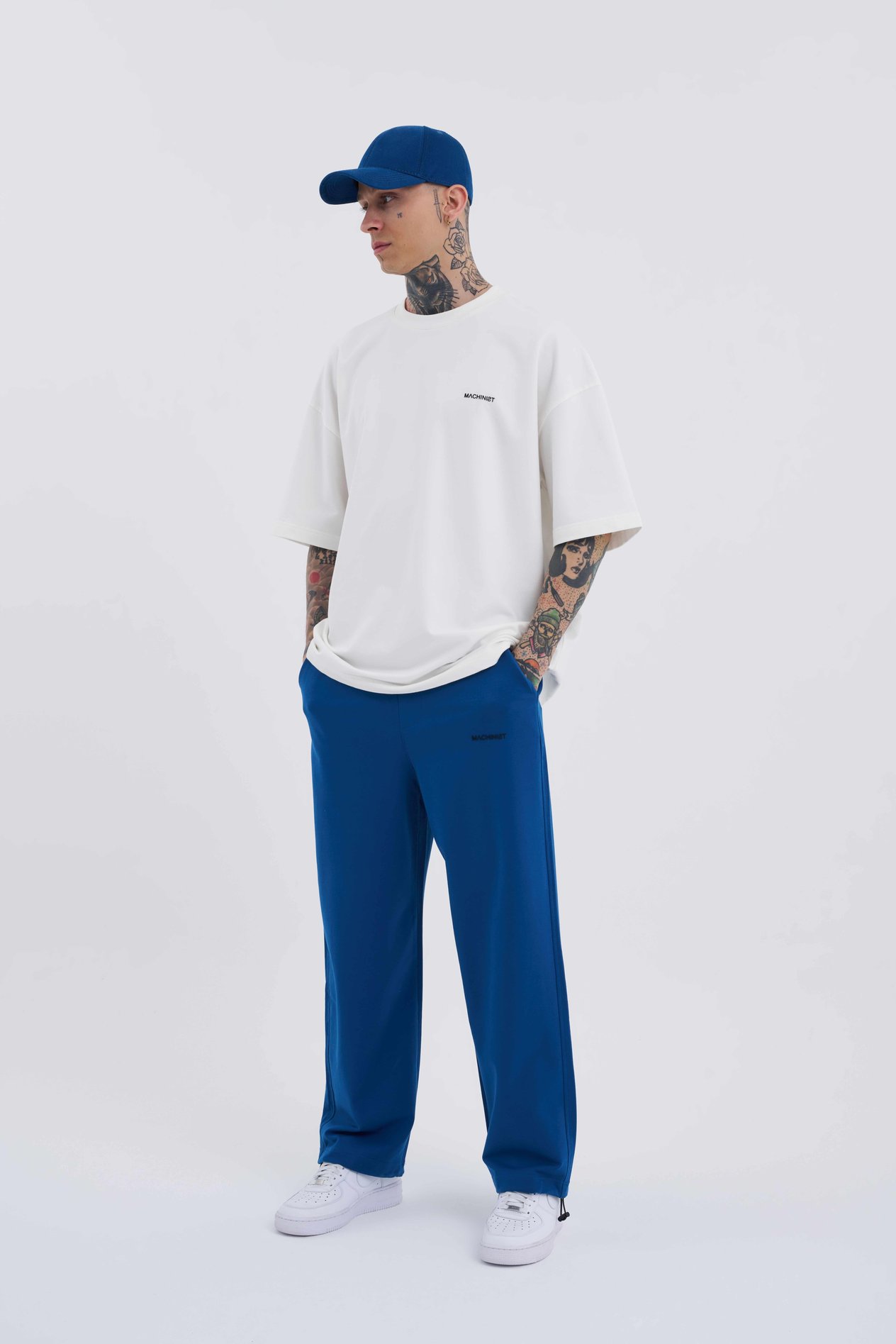 Erkek Basic Oversize Baggy İndigo Eşofman Altı