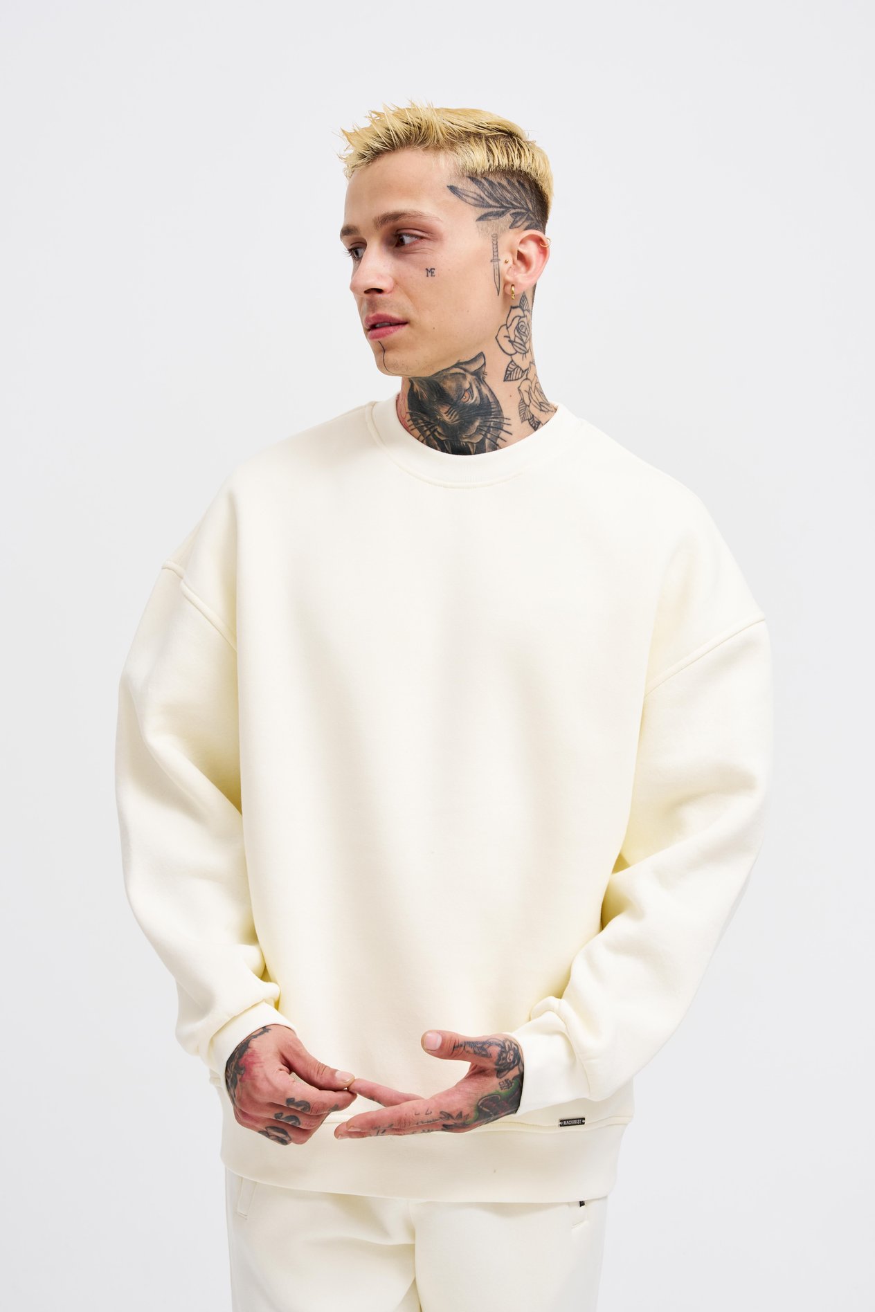 Erkek Basic Oversize Ekru Sweatshirt 