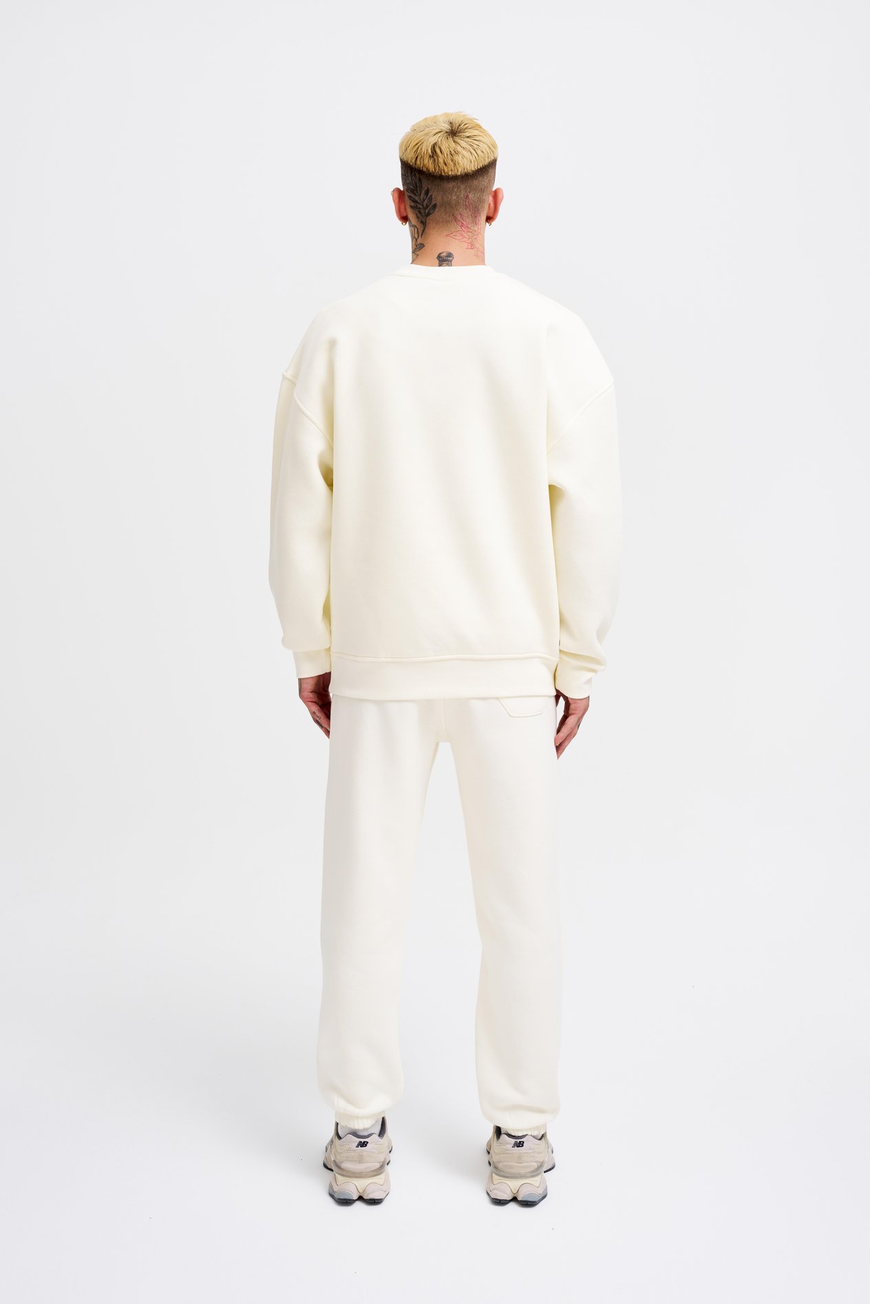 Erkek Basic Oversize Ekru Sweatshirt 