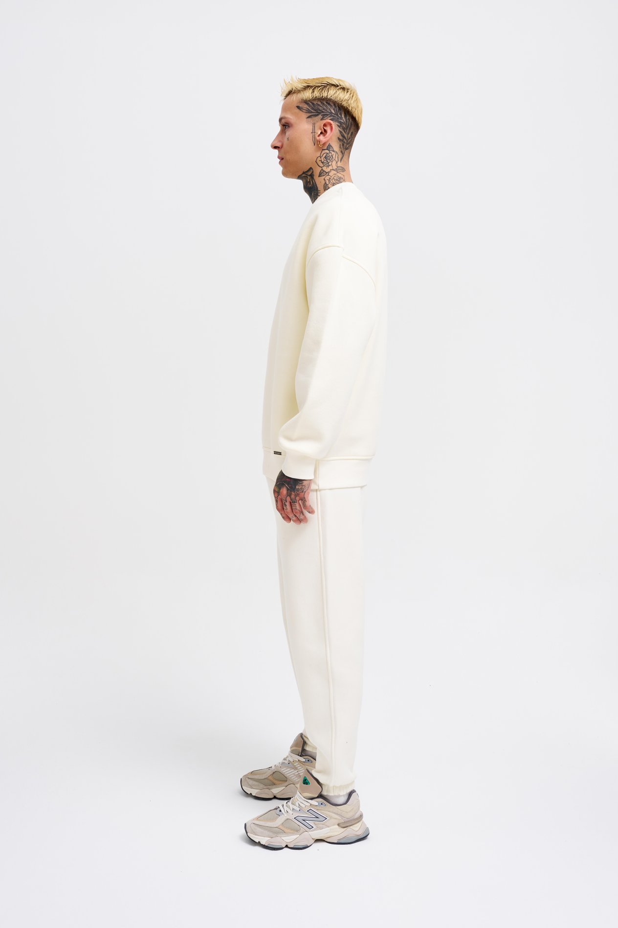 Erkek Basic Oversize Ekru Sweatshirt 