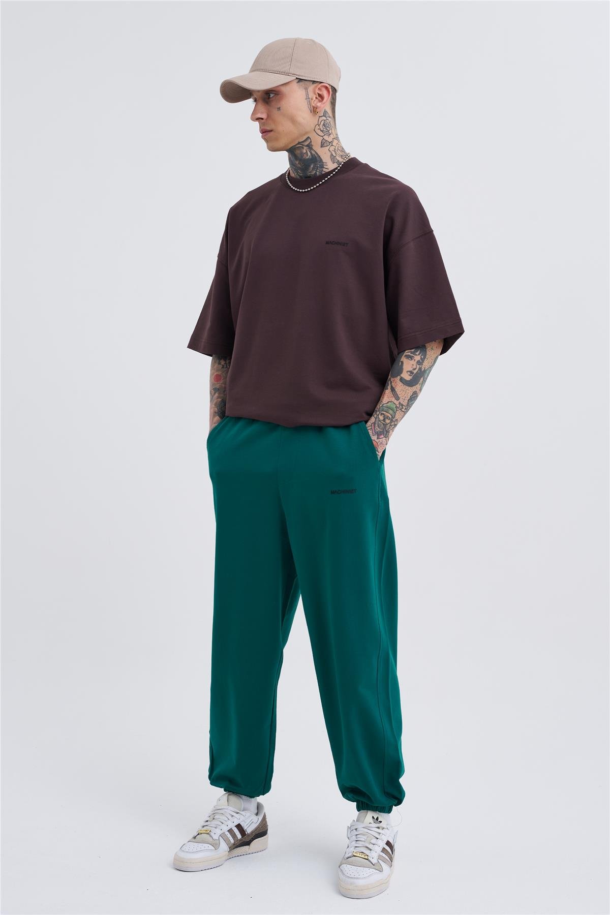 Erkek Basic Oversize Jogger Koyu Yeşil Eşofman Altı