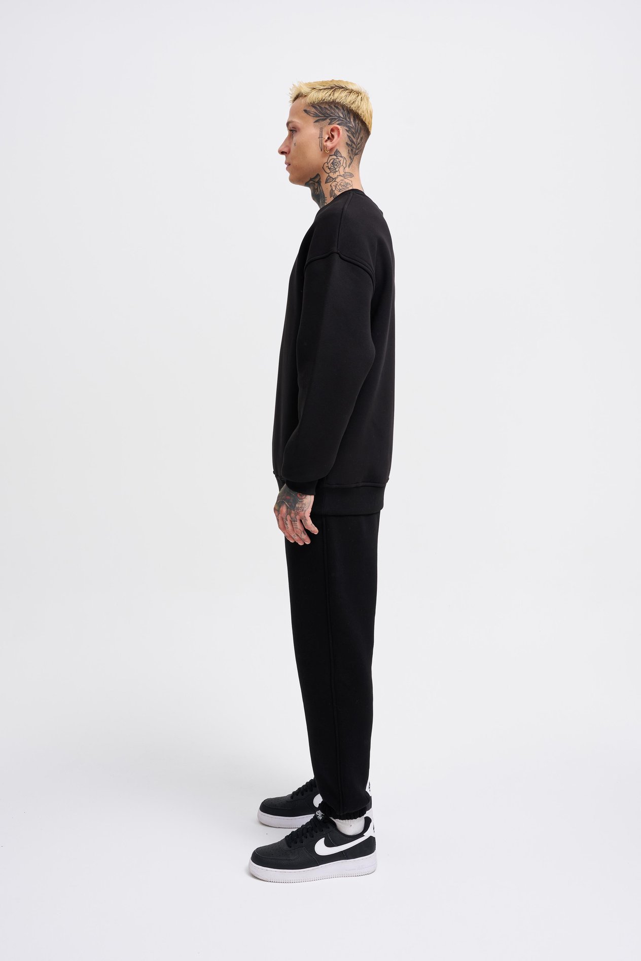Erkek Basic Oversize Siyah Sweatshirt 