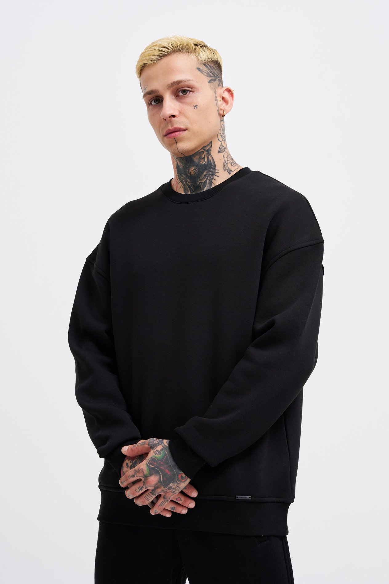 Erkek Basic Oversize Siyah Sweatshirt 