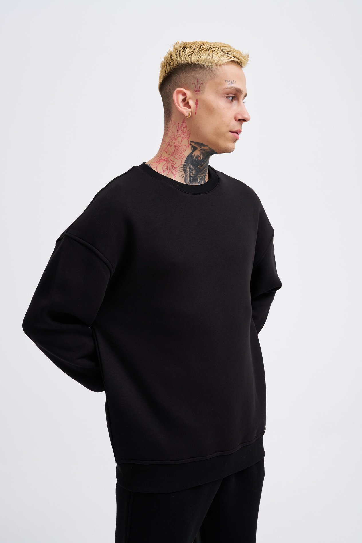 Erkek Basic Oversize Siyah Sweatshirt 