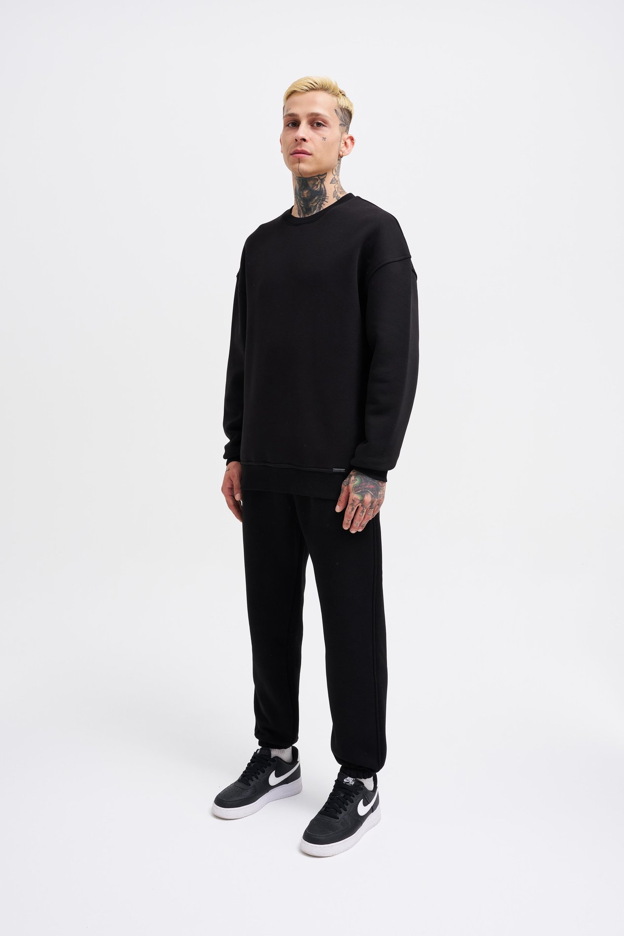 Erkek Basic Oversize Siyah Sweatshirt 
