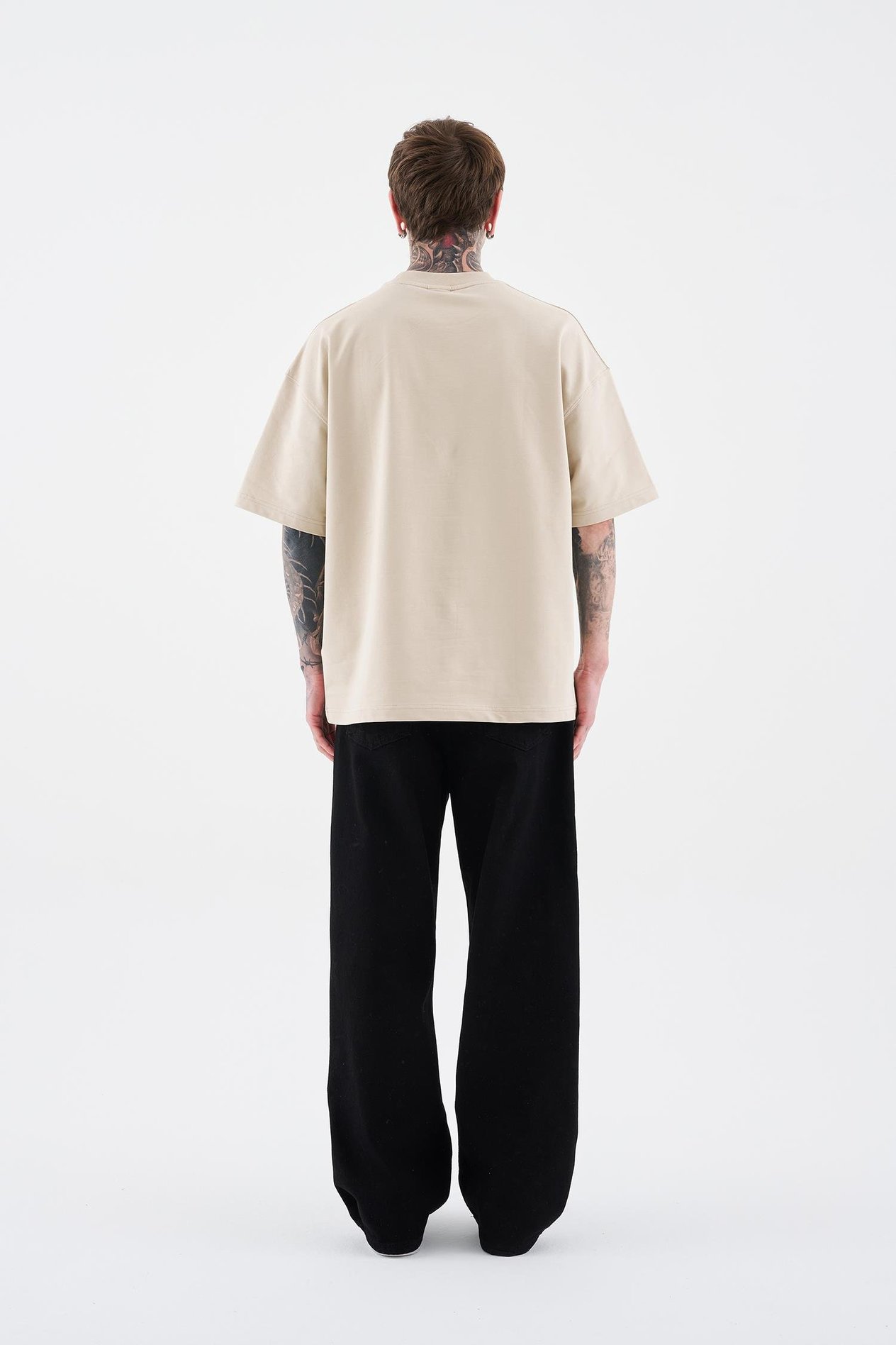 Erkek Basic Pamuklu Oversize Açık Bej Tişört