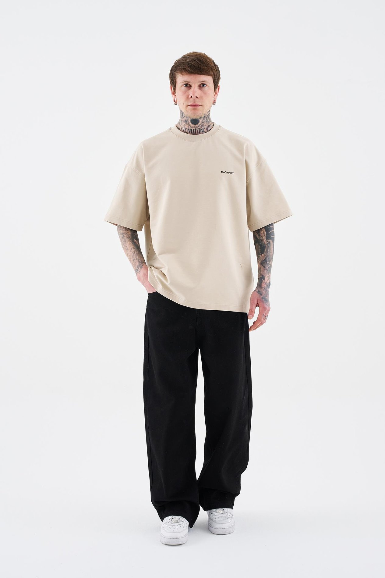 Erkek Basic Pamuklu Oversize Açık Bej Tişört
