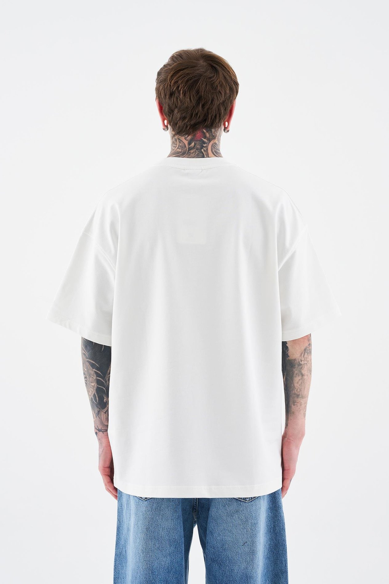 Erkek Basic Pamuklu Oversize Ekru Tişört