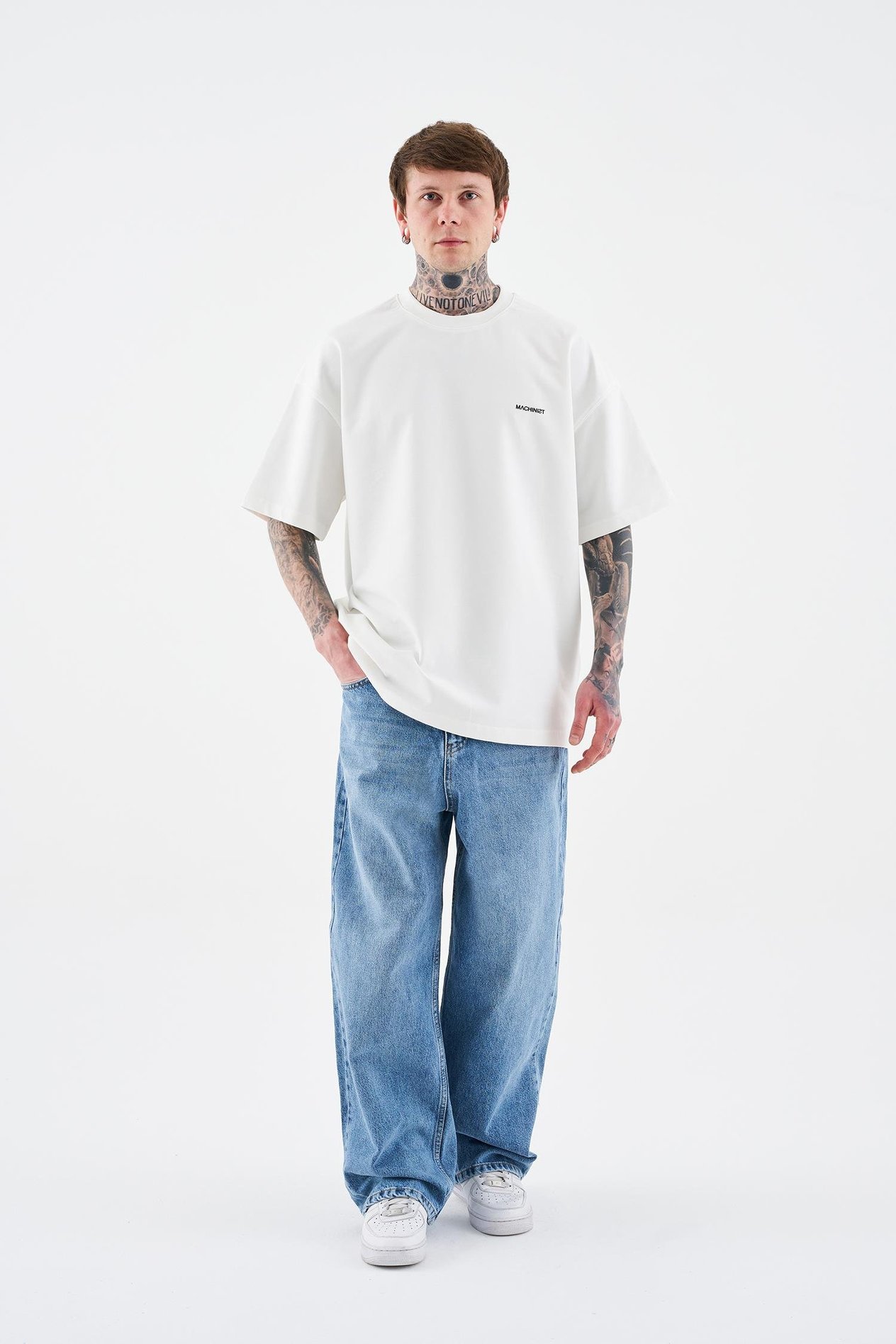 Erkek Basic Pamuklu Oversize Ekru Tişört