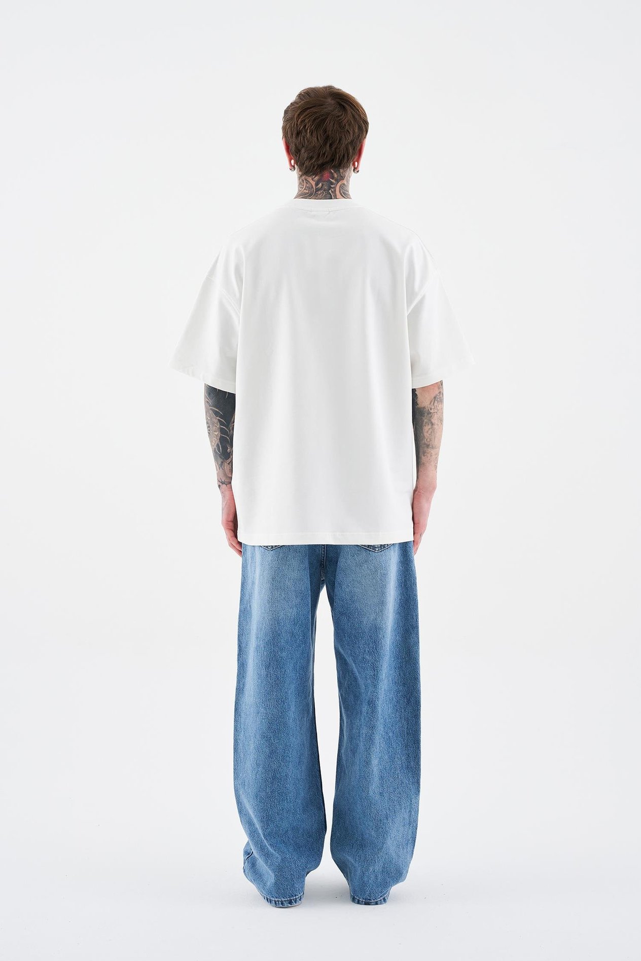 Erkek Basic Pamuklu Oversize Ekru Tişört