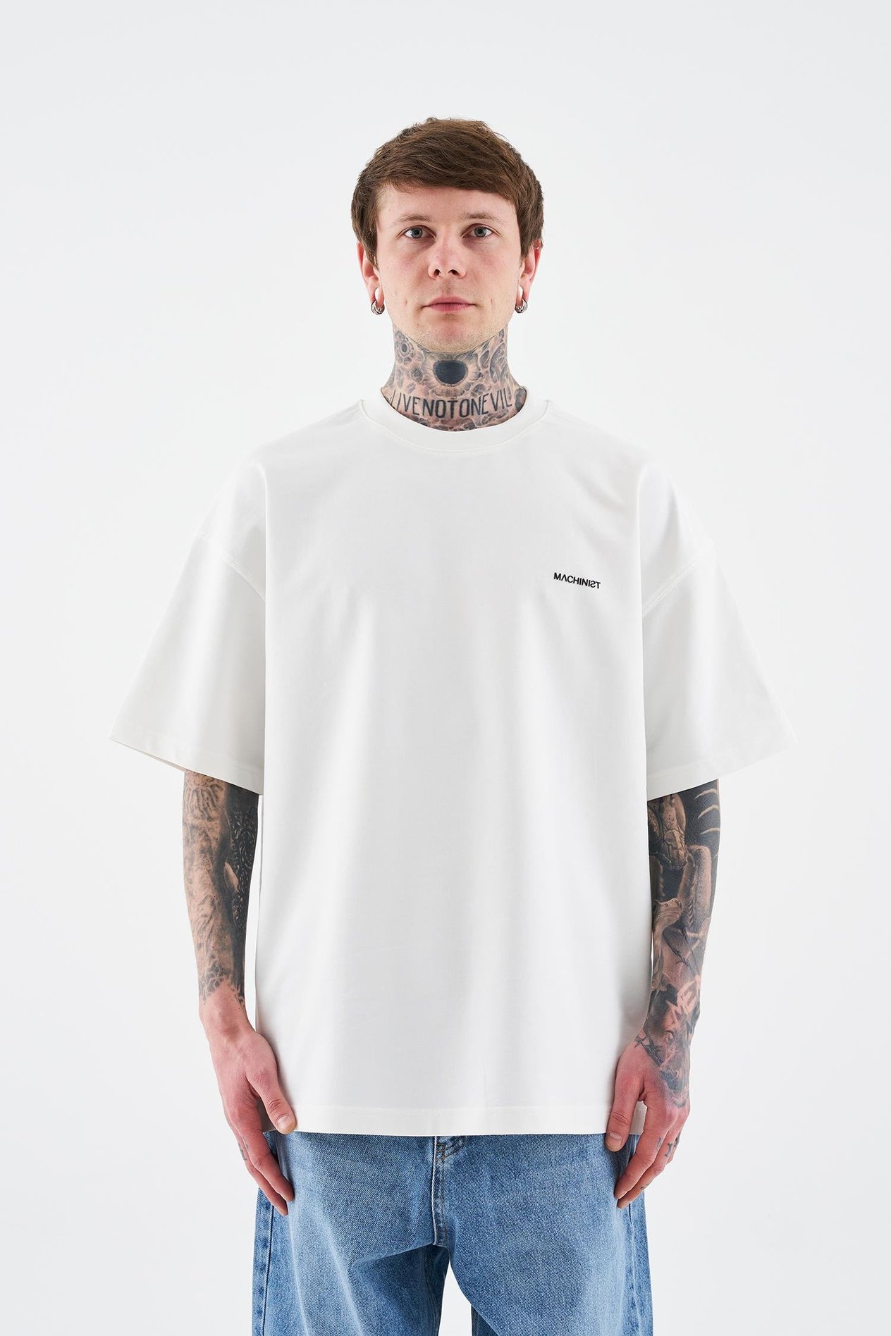 Erkek Basic Pamuklu Oversize Ekru Tişört