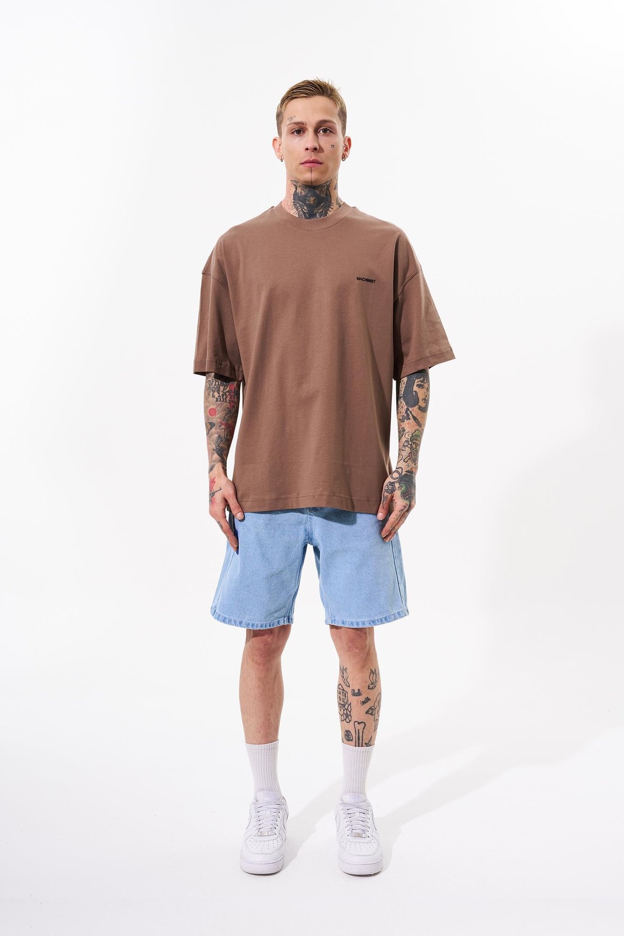 Erkek Basic Pamuklu Oversize Kahve Tişört
