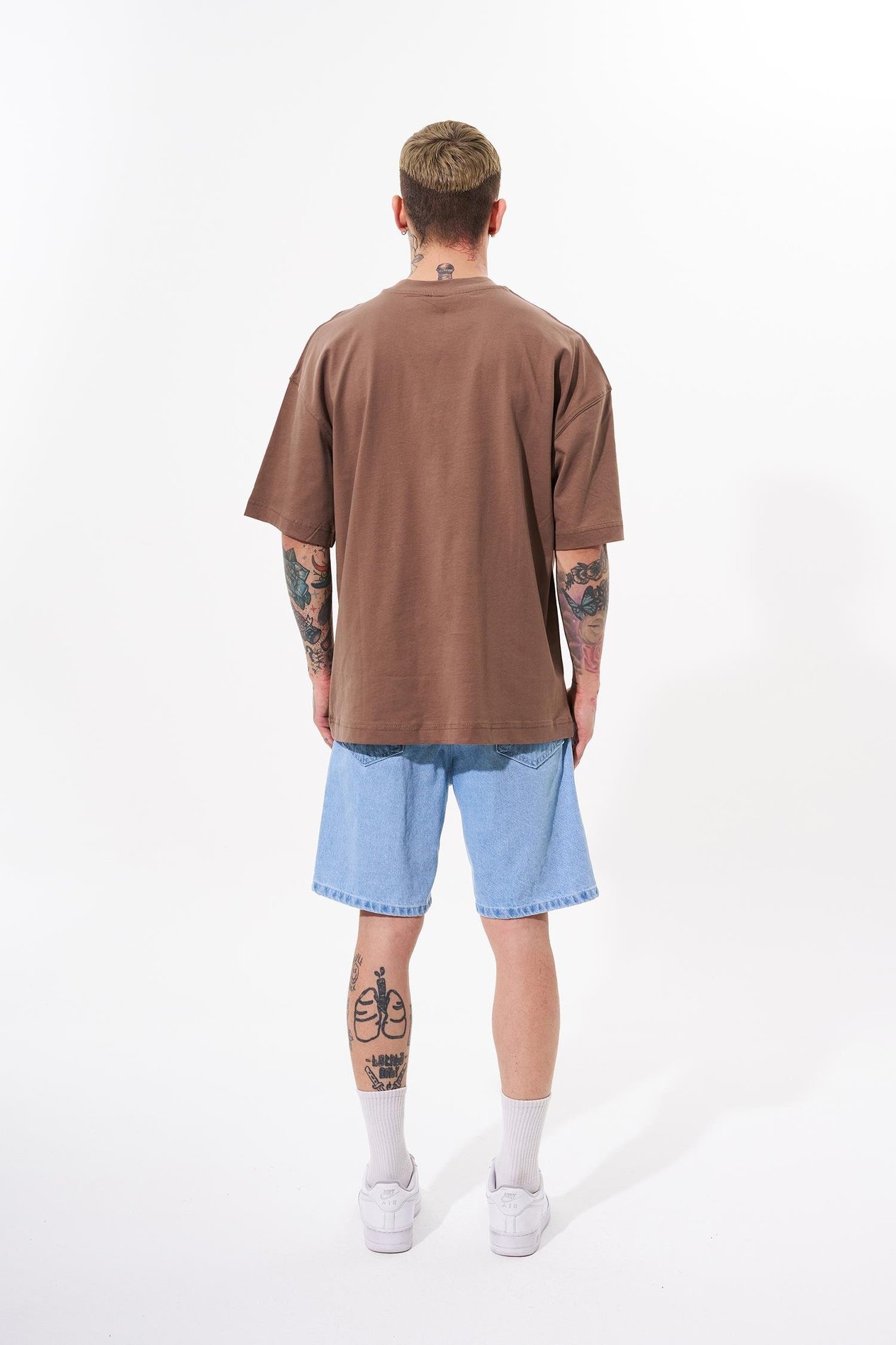 Erkek Basic Pamuklu Oversize Kahve Tişört